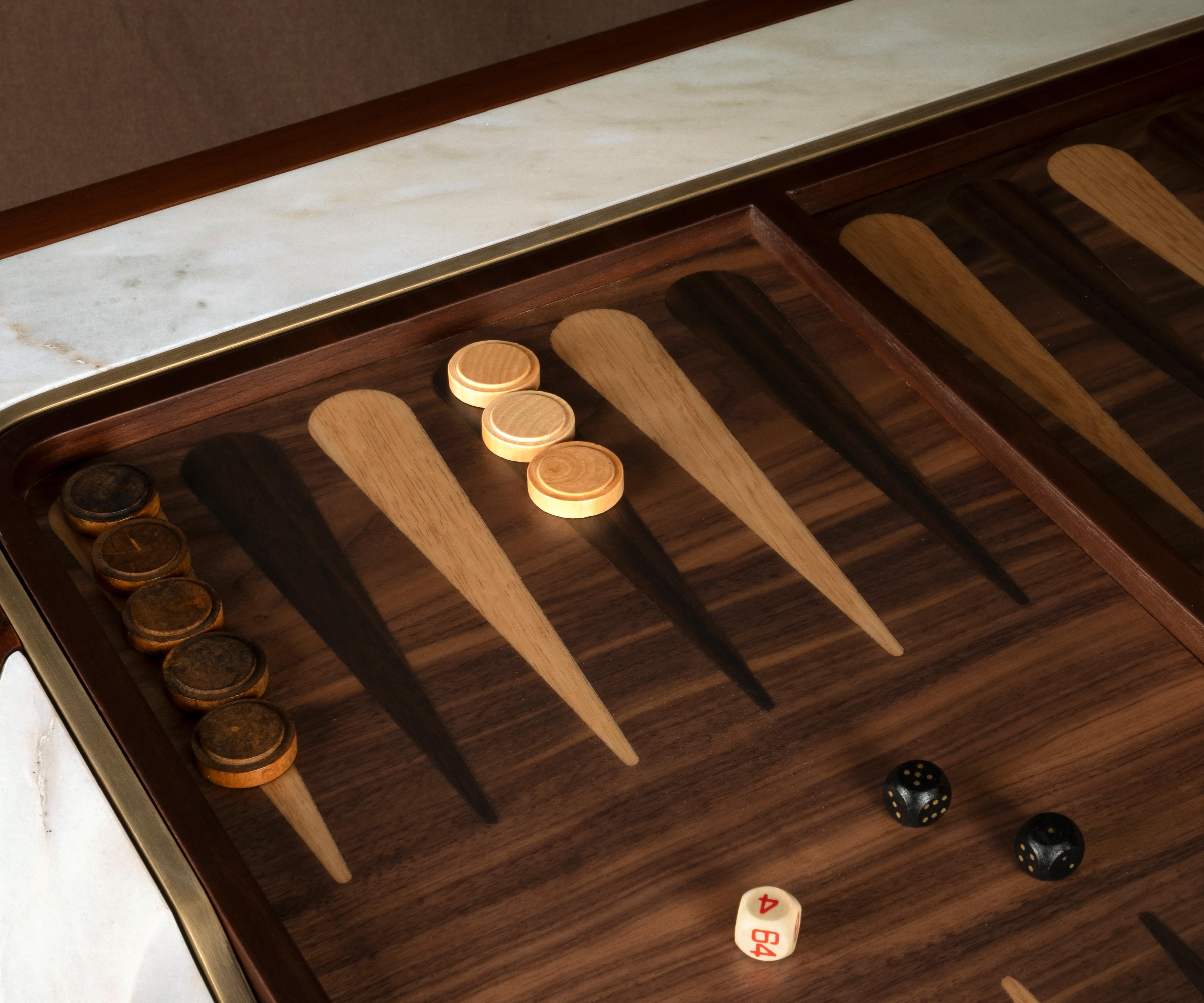 Table Backgammon du 21e siècle en marqueterie de marbre et de bois en vente 2
