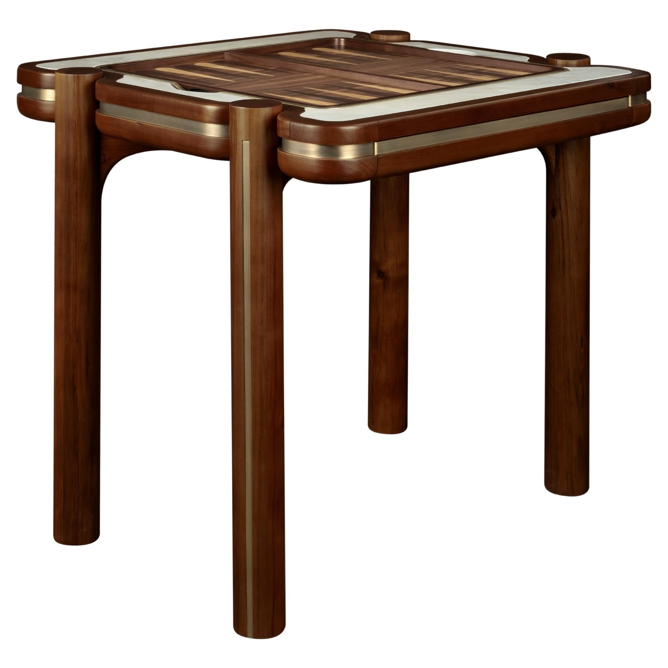 Table Backgammon du 21e siècle en marqueterie de marbre et de bois