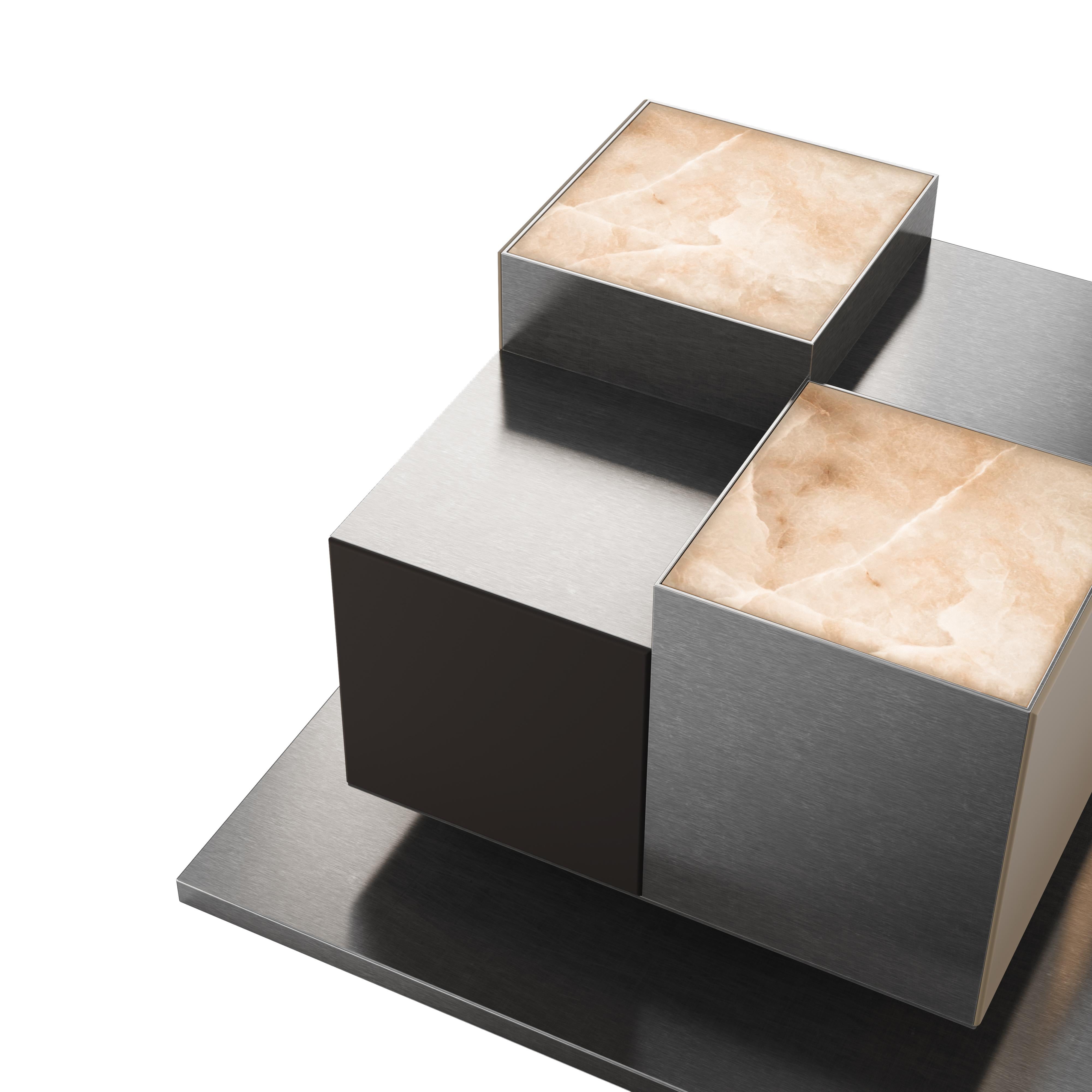 21st Hudson Side Table Illuminated Alabaster Steel  Made in Portugal by Porus (Stahl) im Angebot