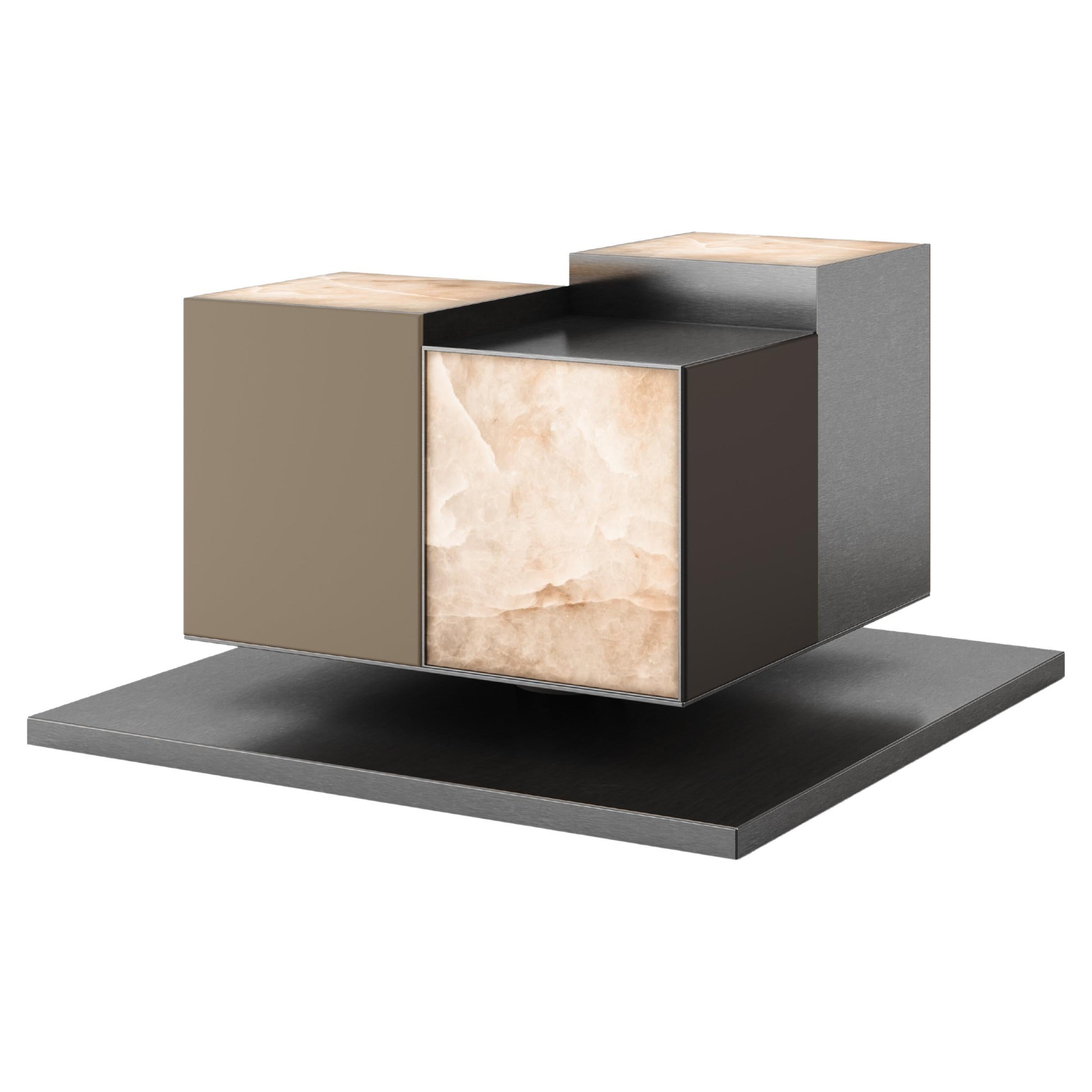 21st Hudson Side Table Illuminated Alabaster Steel  Made in Portugal by Porus