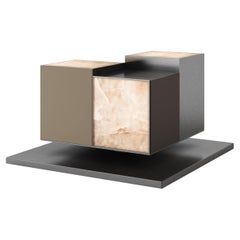 21st Hudson Side Table Illuminated Alabaster Steel  Made in Portugal by Porus