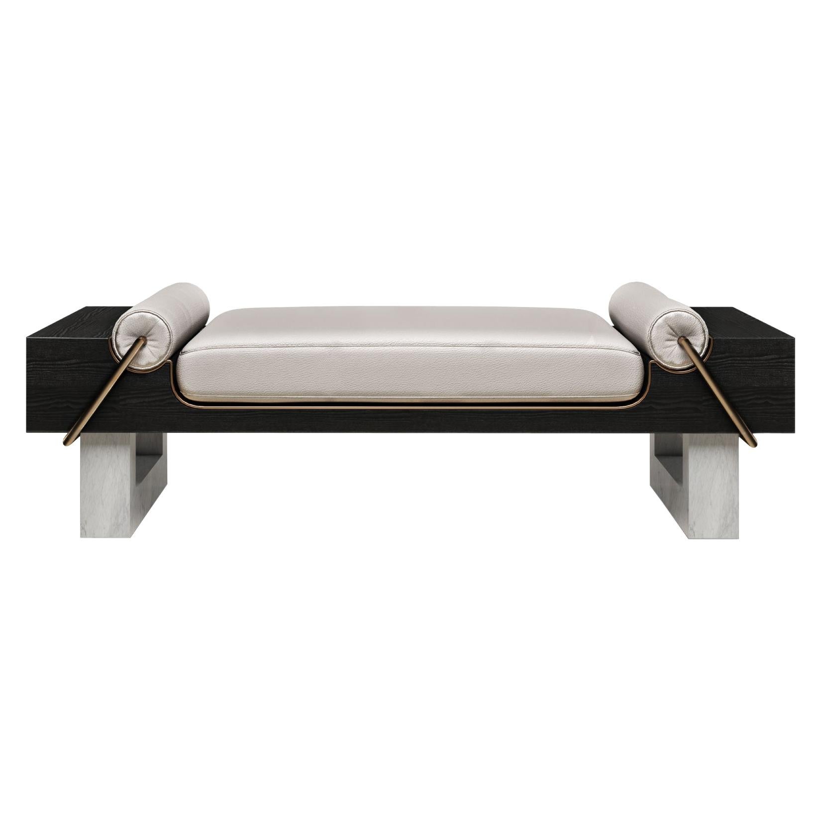 Fifties Brass and Leather Bench at 1stDibs