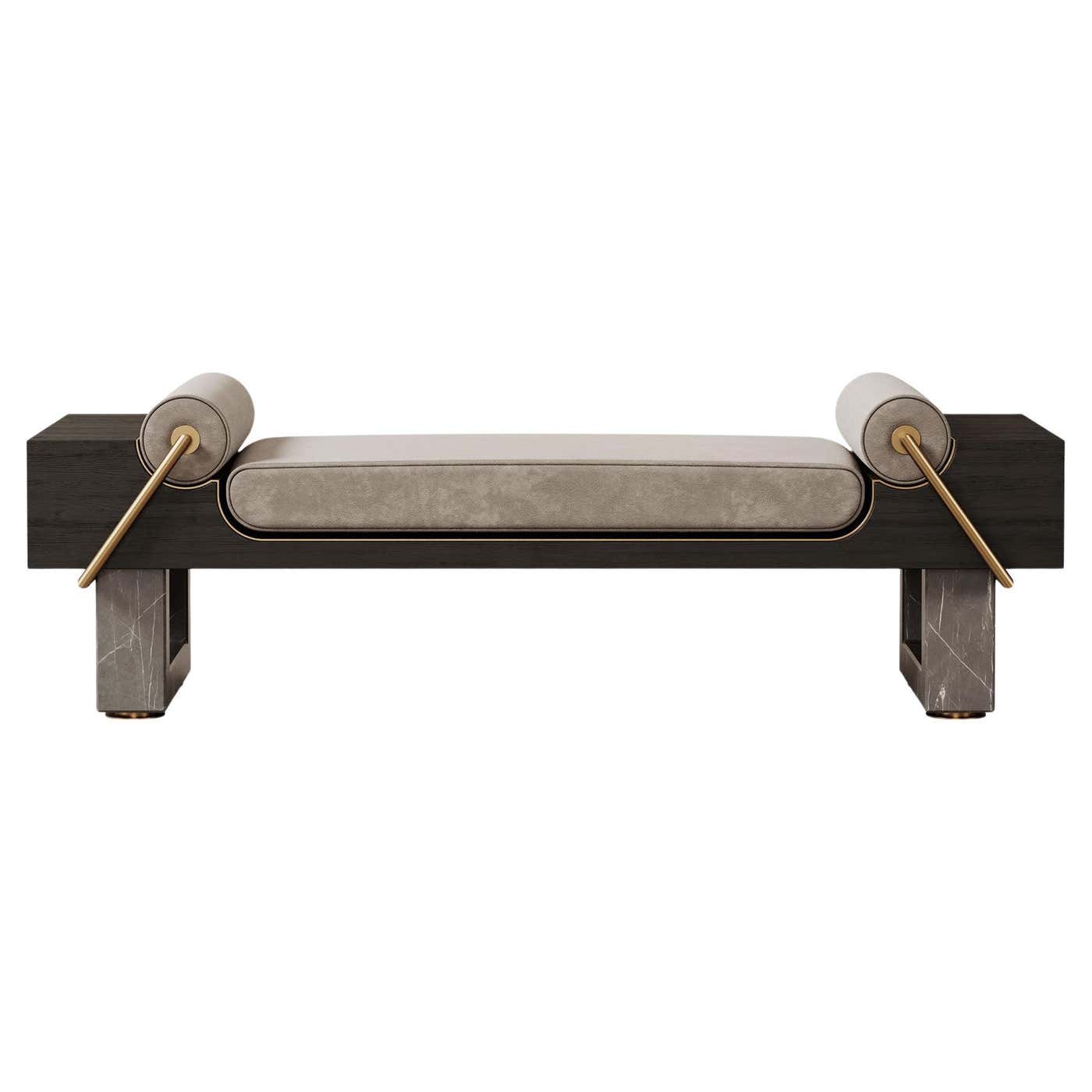 21st Kansas Bench Wood Marble Brass For Sale at 1stDibs