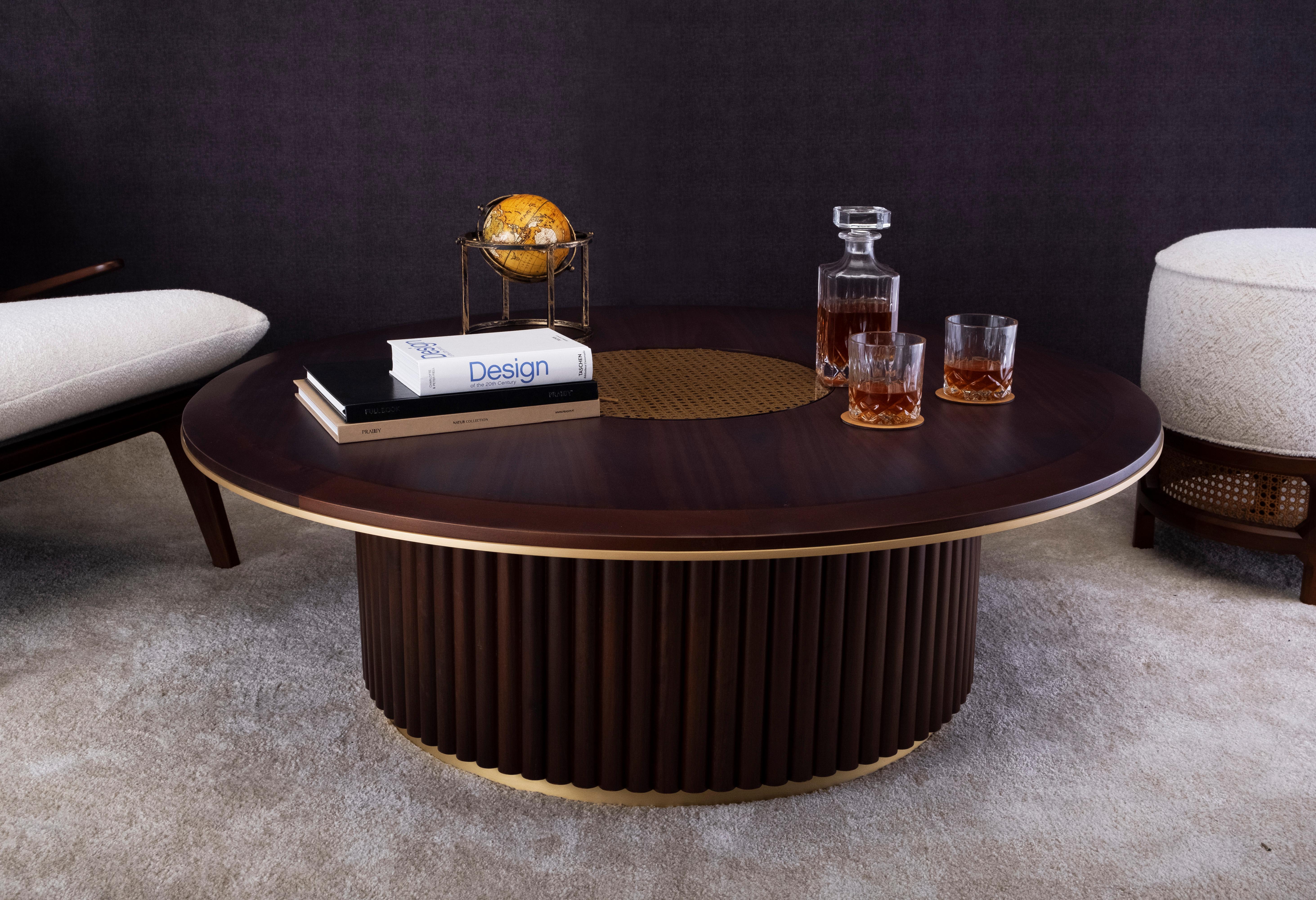 21st Matthew Center Table Wood Rattan Made in Portugal by Wood Tailors Club For Sale 2