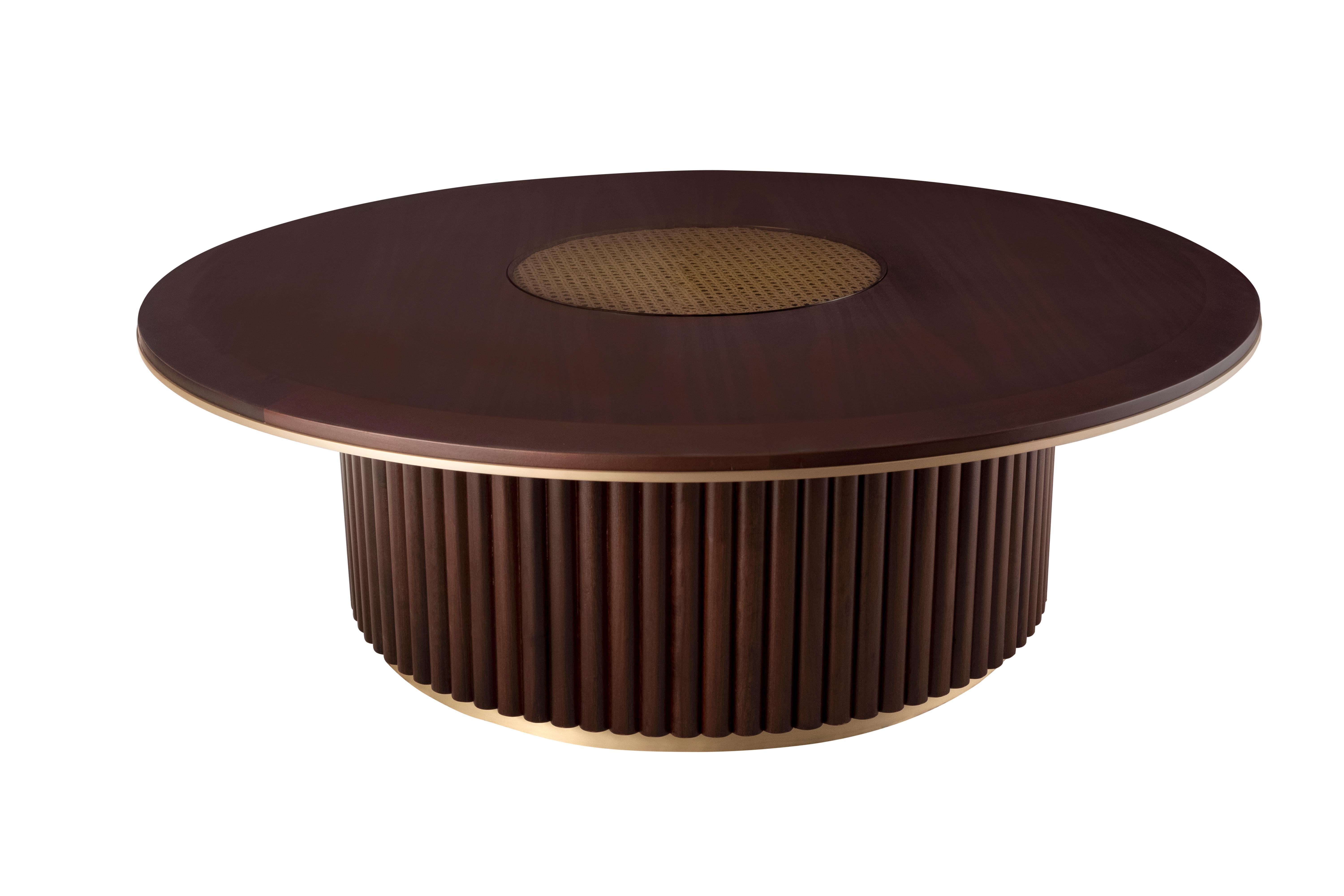 21st Matthew Center Table Wood Rattan Made in Portugal by Wood Tailors Club For Sale 3