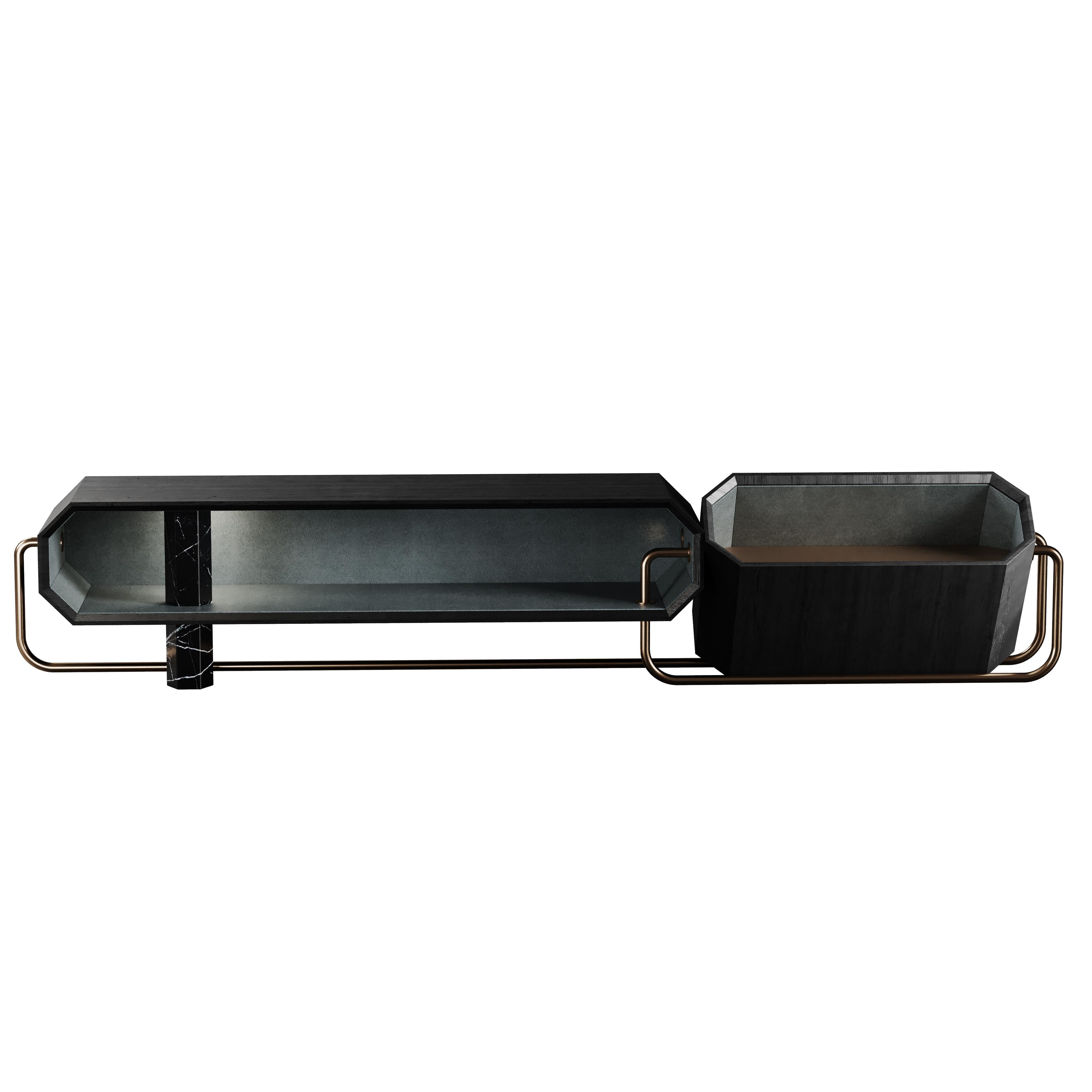 Ottone 21° Mobile TV Orleans Wood Marble Brass Made in Portugal di Porus Studio A in vendita