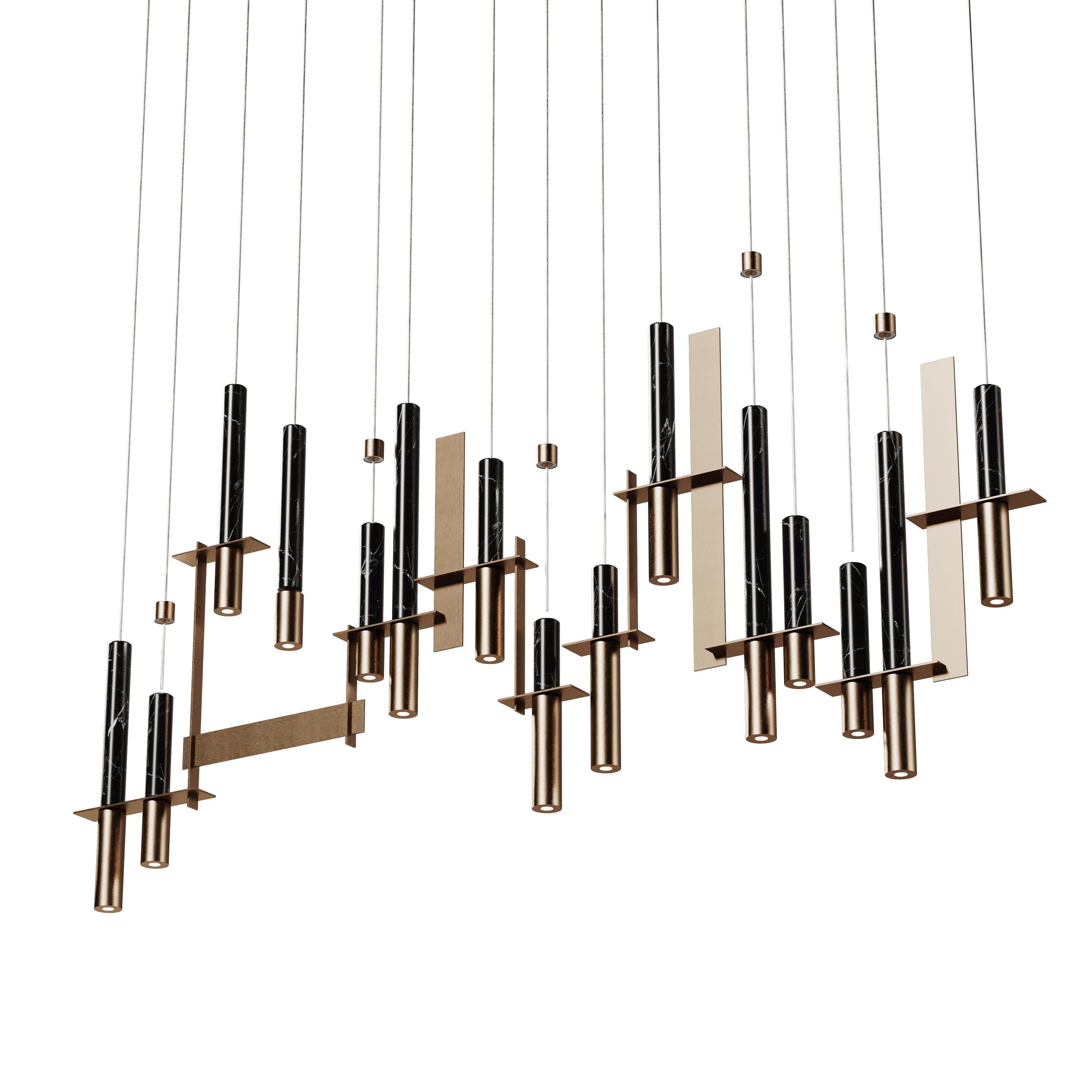 21st Portland Suspension Lamp Brushed Brass Nero Marquina For Sale 1