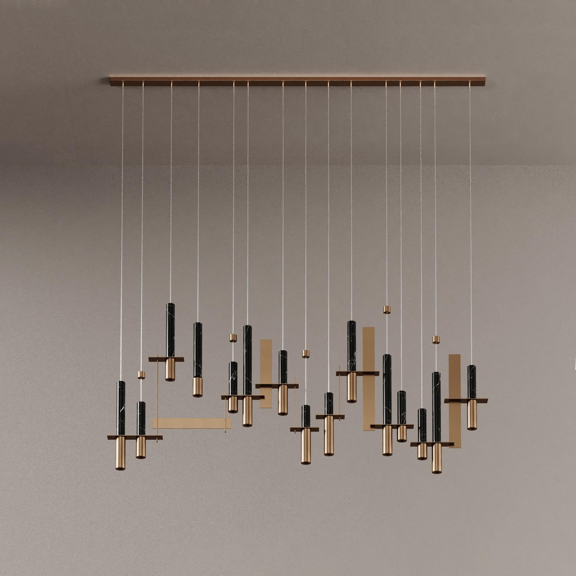 21st Portland Suspension Lamp Brushed Brass Nero Marquina For Sale 3