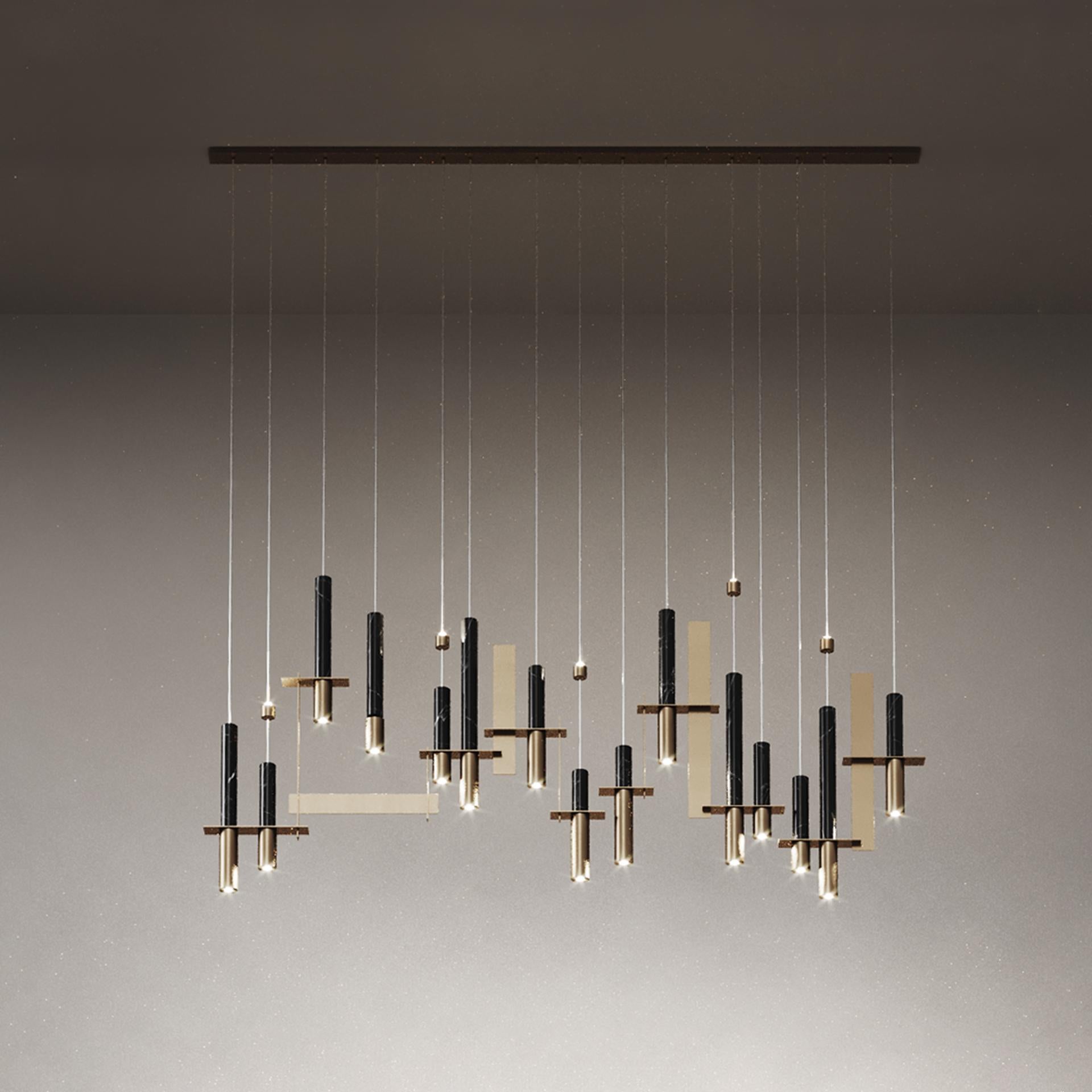 21st Portland Suspension Lamp Brushed Brass Nero Marquina For Sale 4