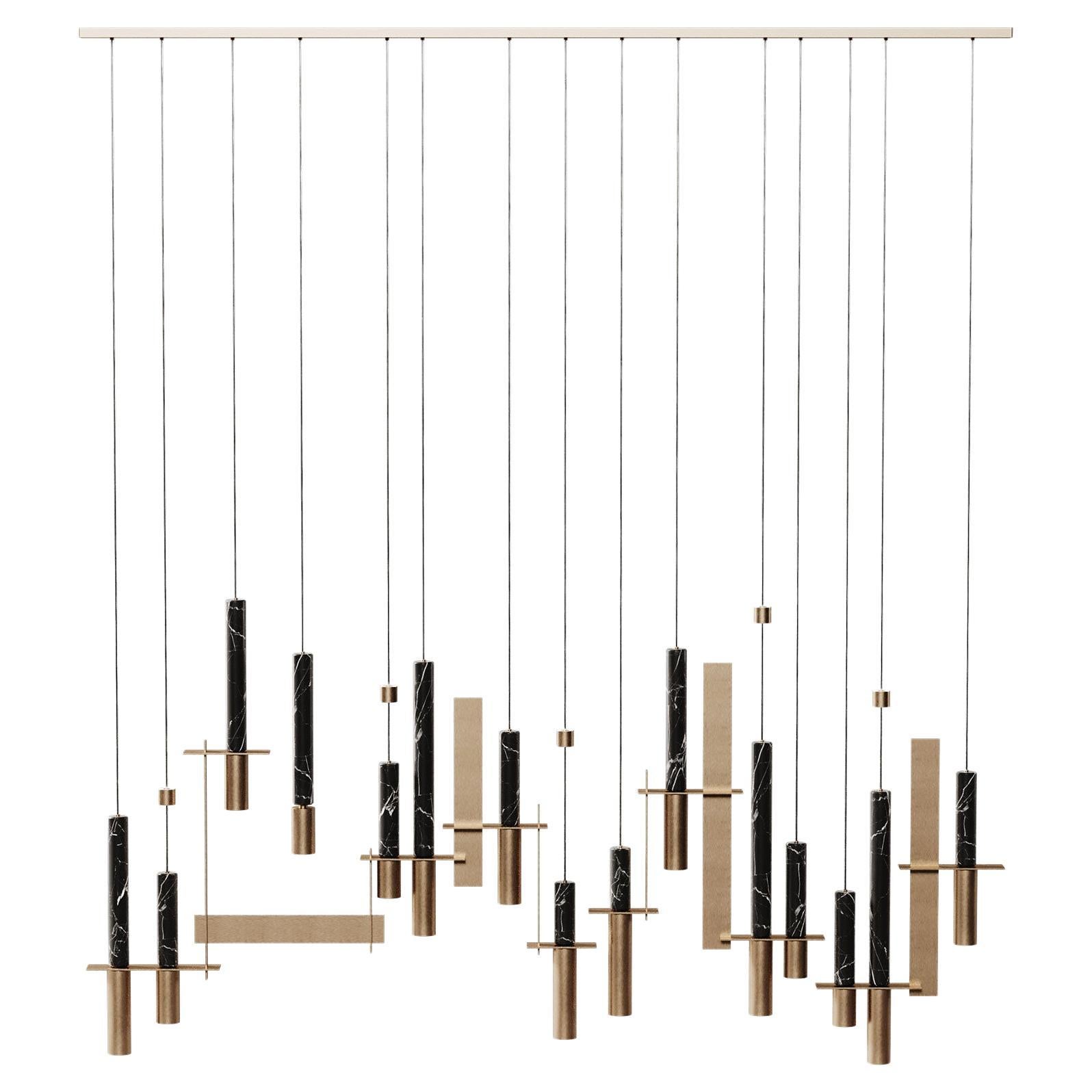 21st Portland Suspension Lamp Brushed Brass Nero Marquina For Sale