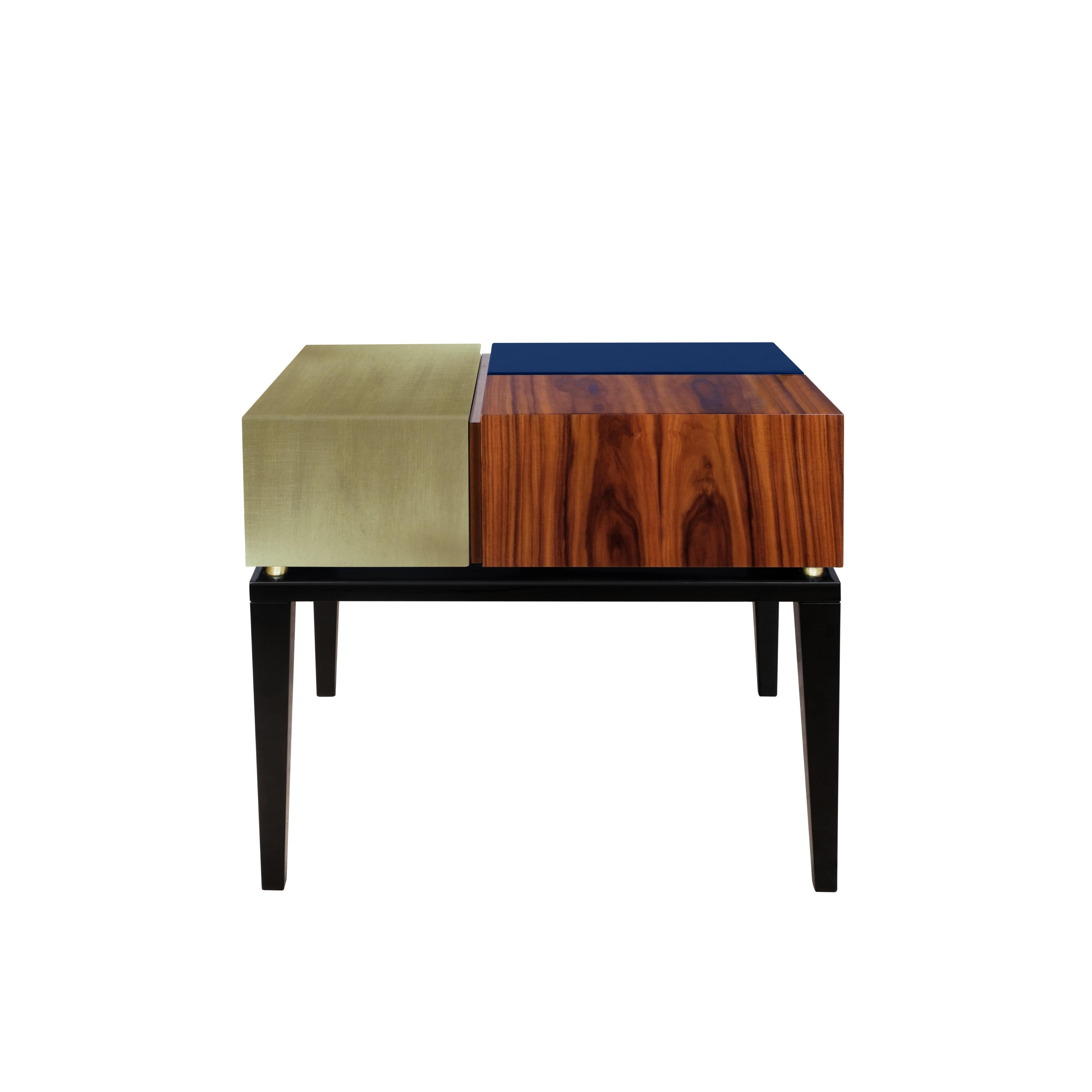 Portuguese Proportion Bedside Table Lacquered Wood Gold Leaf Made in Portugal by Malabar For Sale