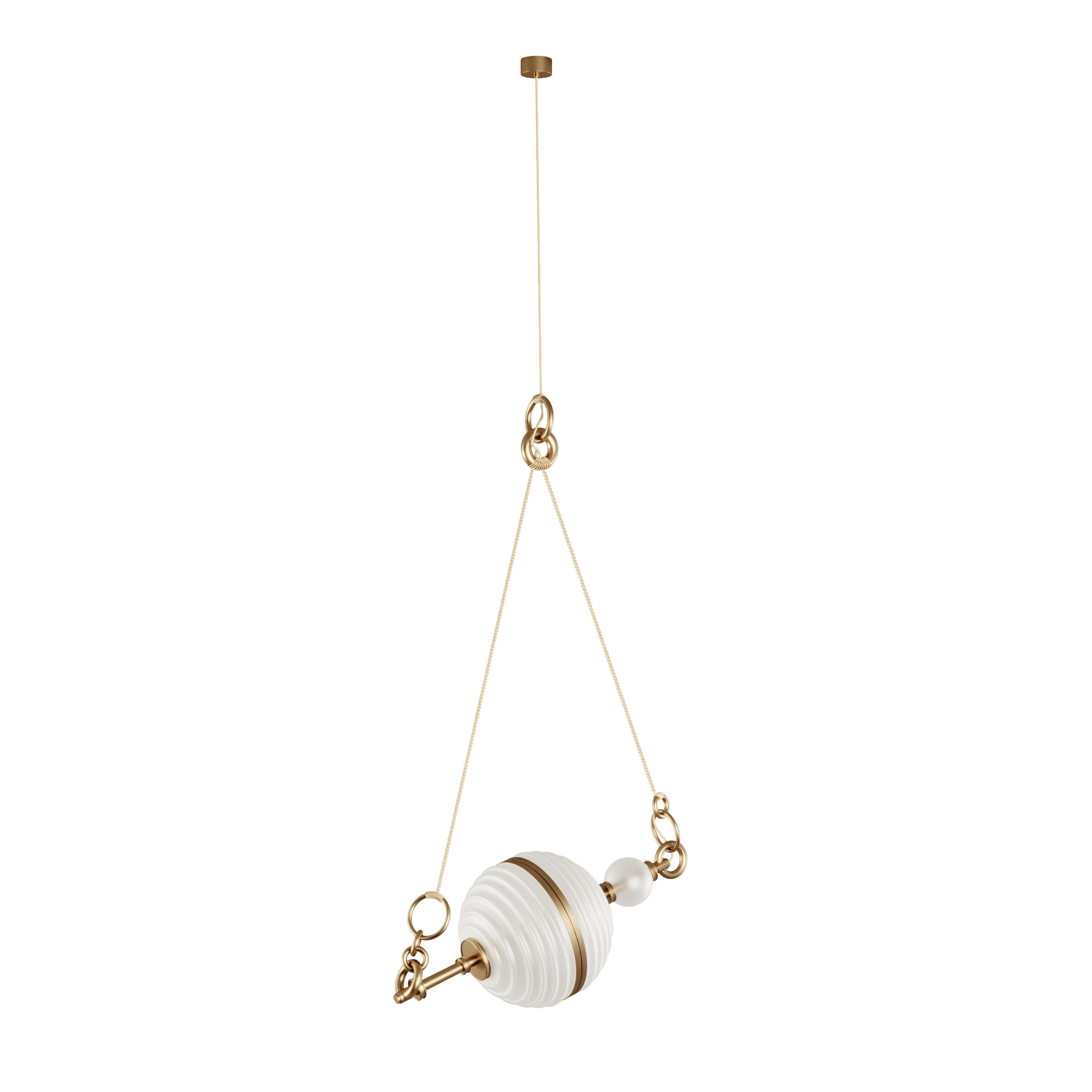 Lampada a sospensione 21st Saturn in ottone spazzolato e vetro Made in Portugal di Creativemary in vendita 4