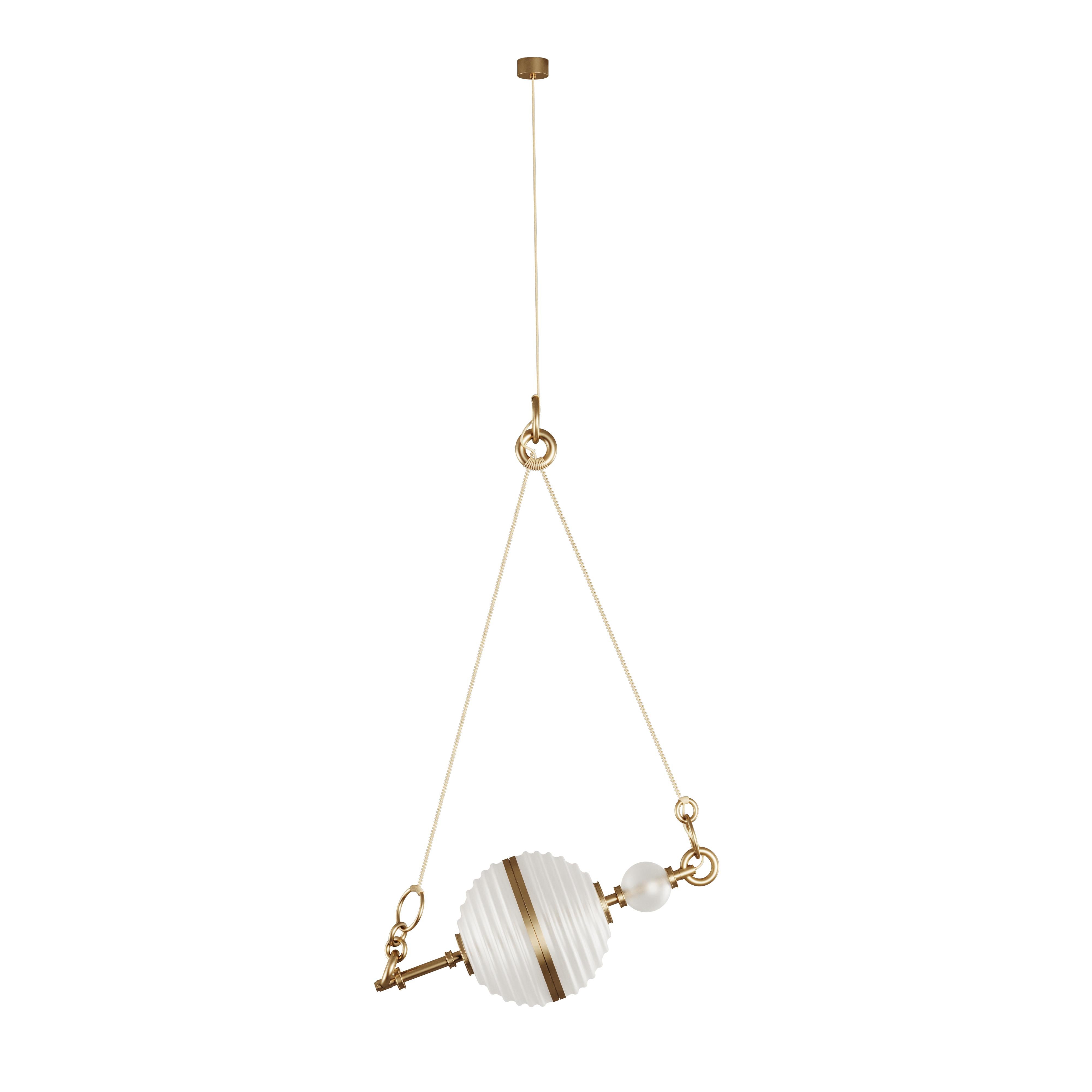 Lampada a sospensione 21st Saturn in ottone spazzolato e vetro Made in Portugal di Creativemary in vendita 1