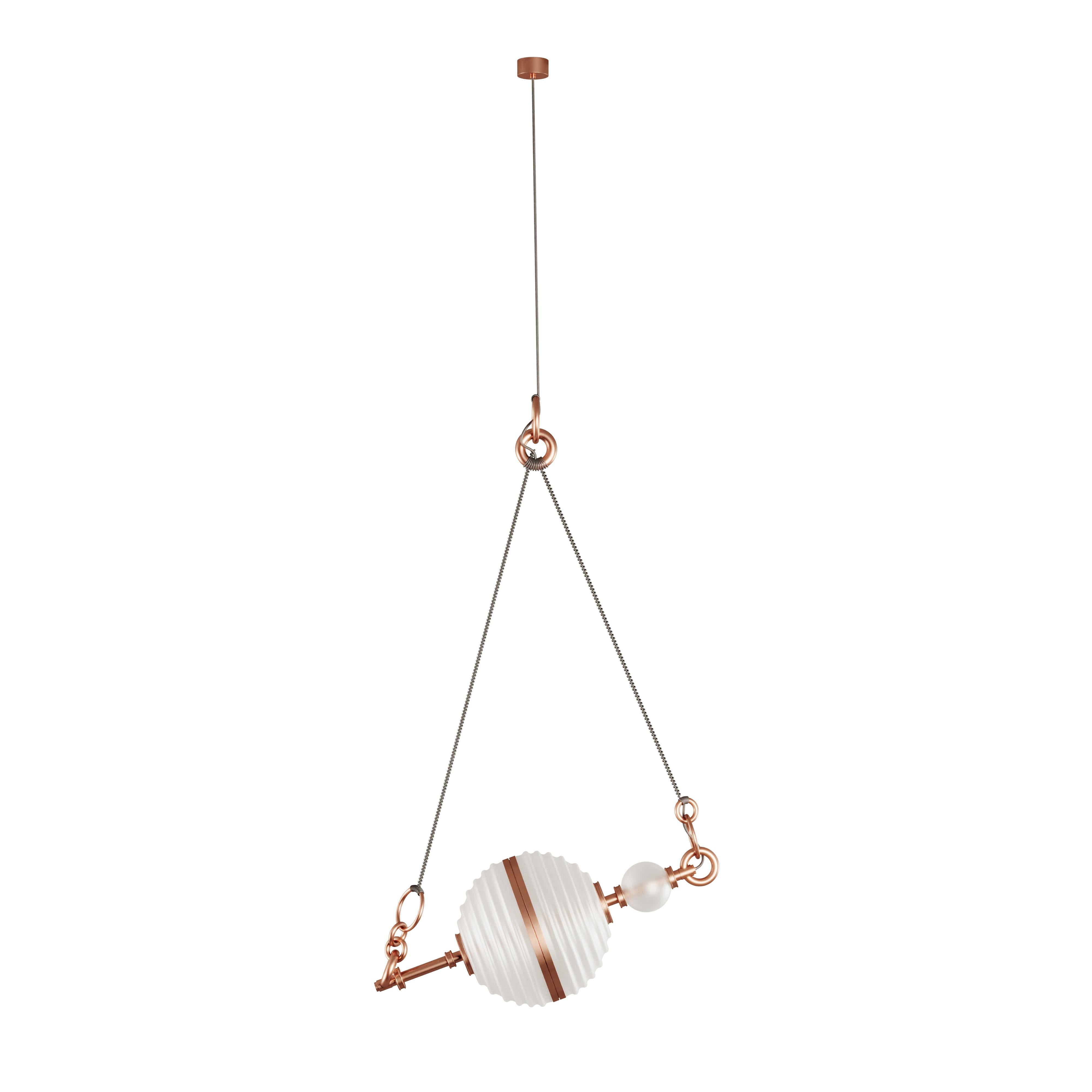 Lampada a sospensione 21st Saturn in ottone spazzolato e vetro Made in Portugal di Creativemary in vendita 3
