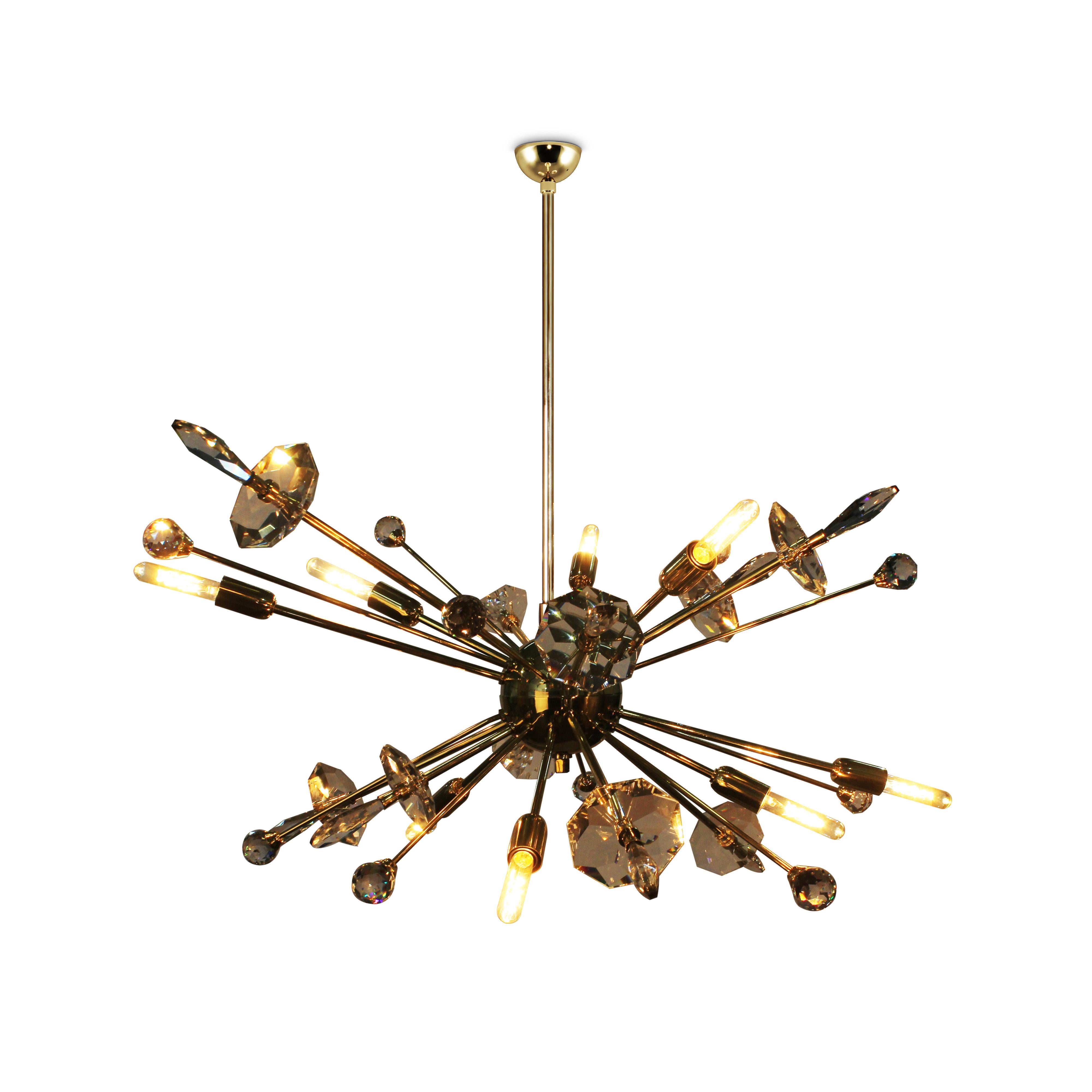 XXI secolo e contemporaneo 21st Sirius Lampada a Sospensione in Ottone e Cristallo Made in Portugal di Creativemary in vendita