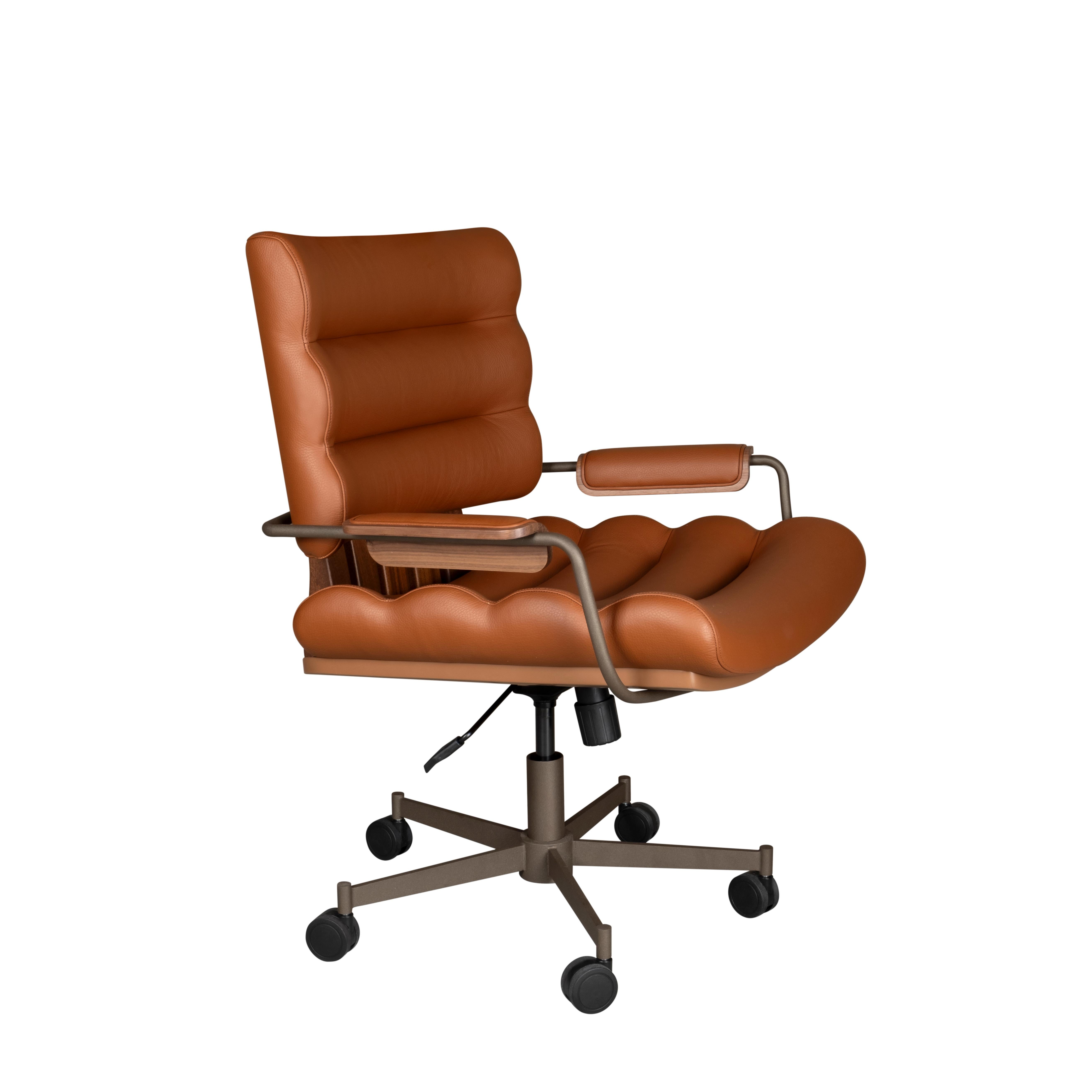 21st Thomas I Office Chair Leather Wood Handmade in Portugal by Wood Tailors For Sale 4