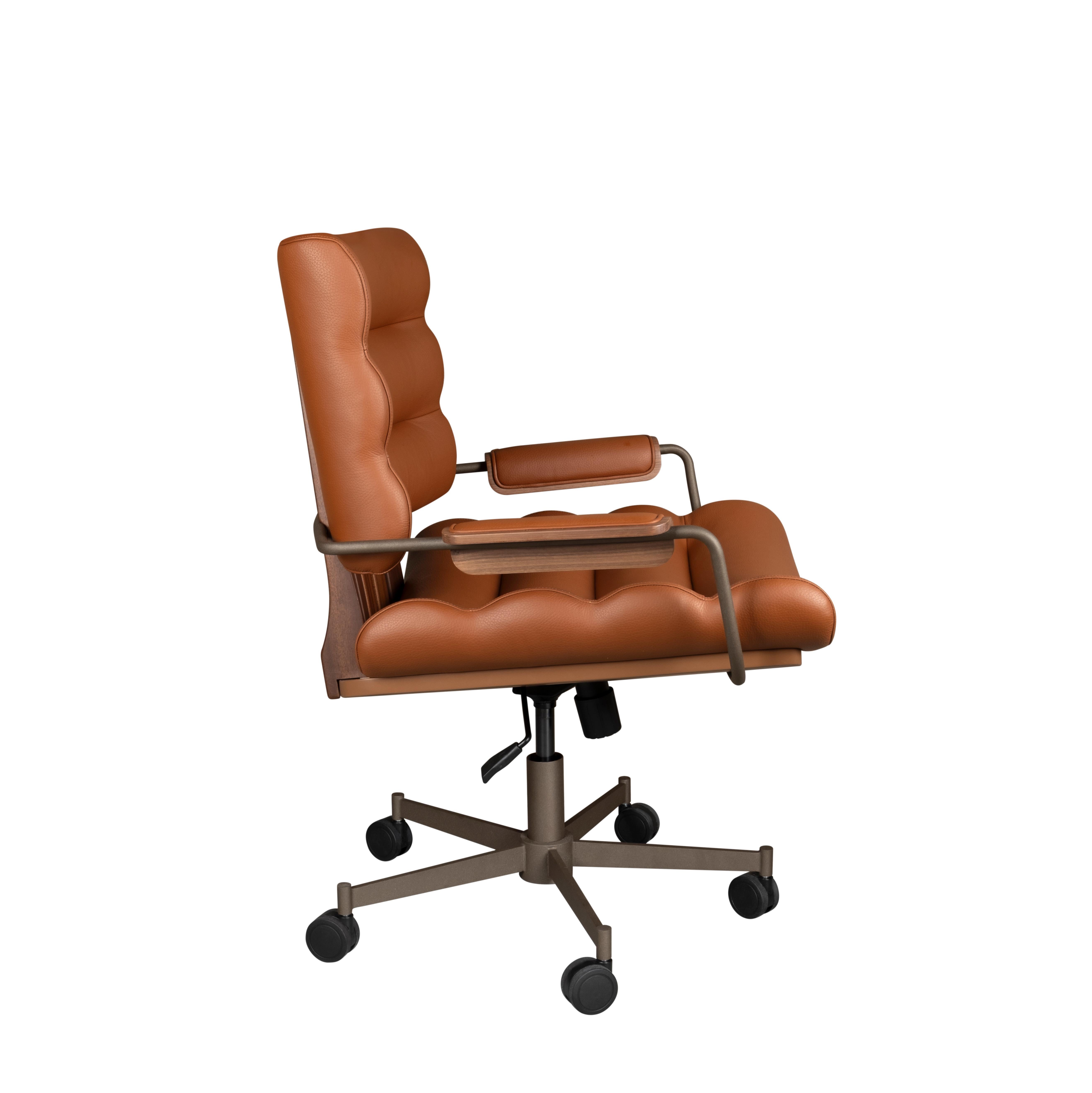 21st Thomas I Office Chair Leather Wood Handmade in Portugal by Wood Tailors For Sale 5
