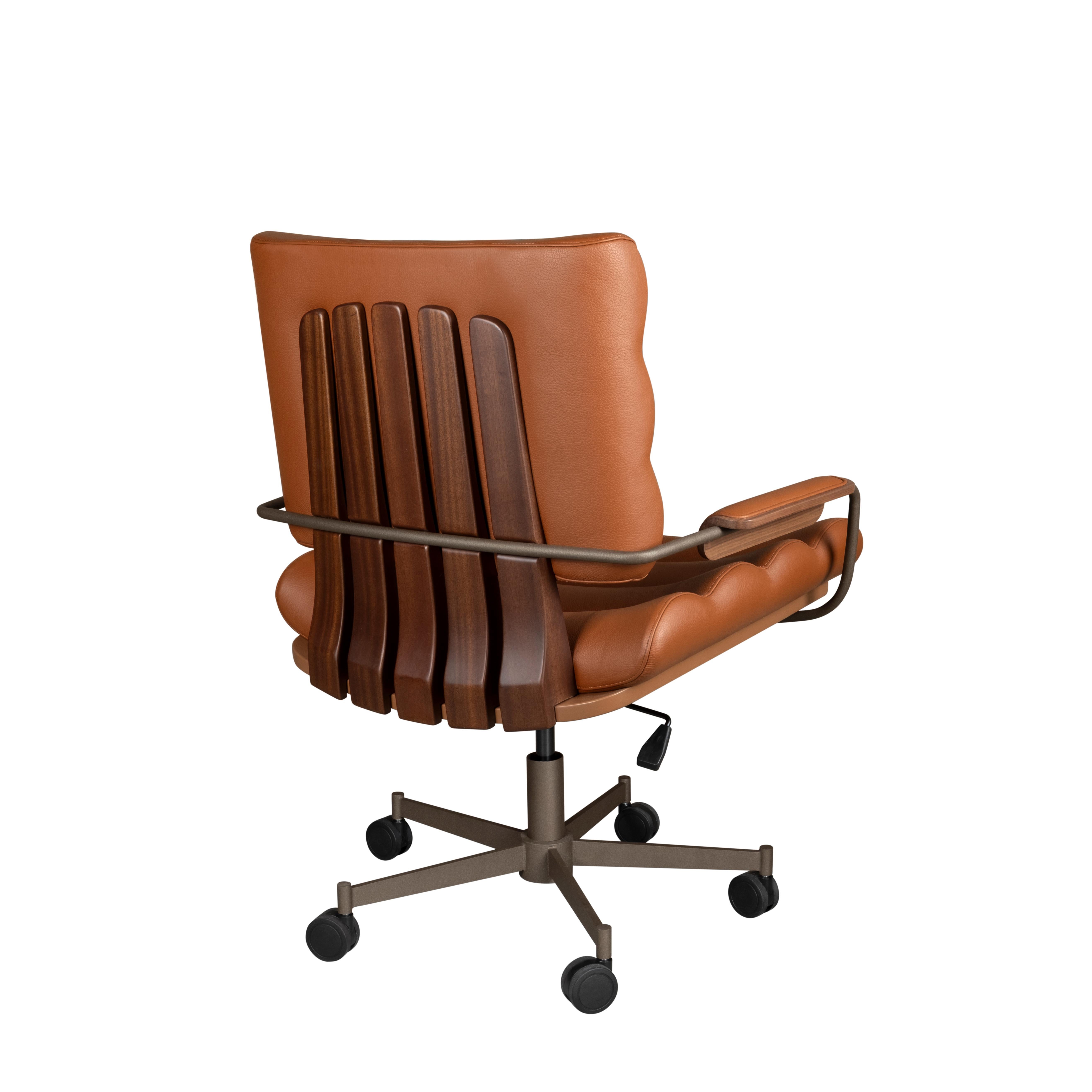 21st Thomas I Office Chair Leather Wood Handmade in Portugal by Wood Tailors For Sale 6