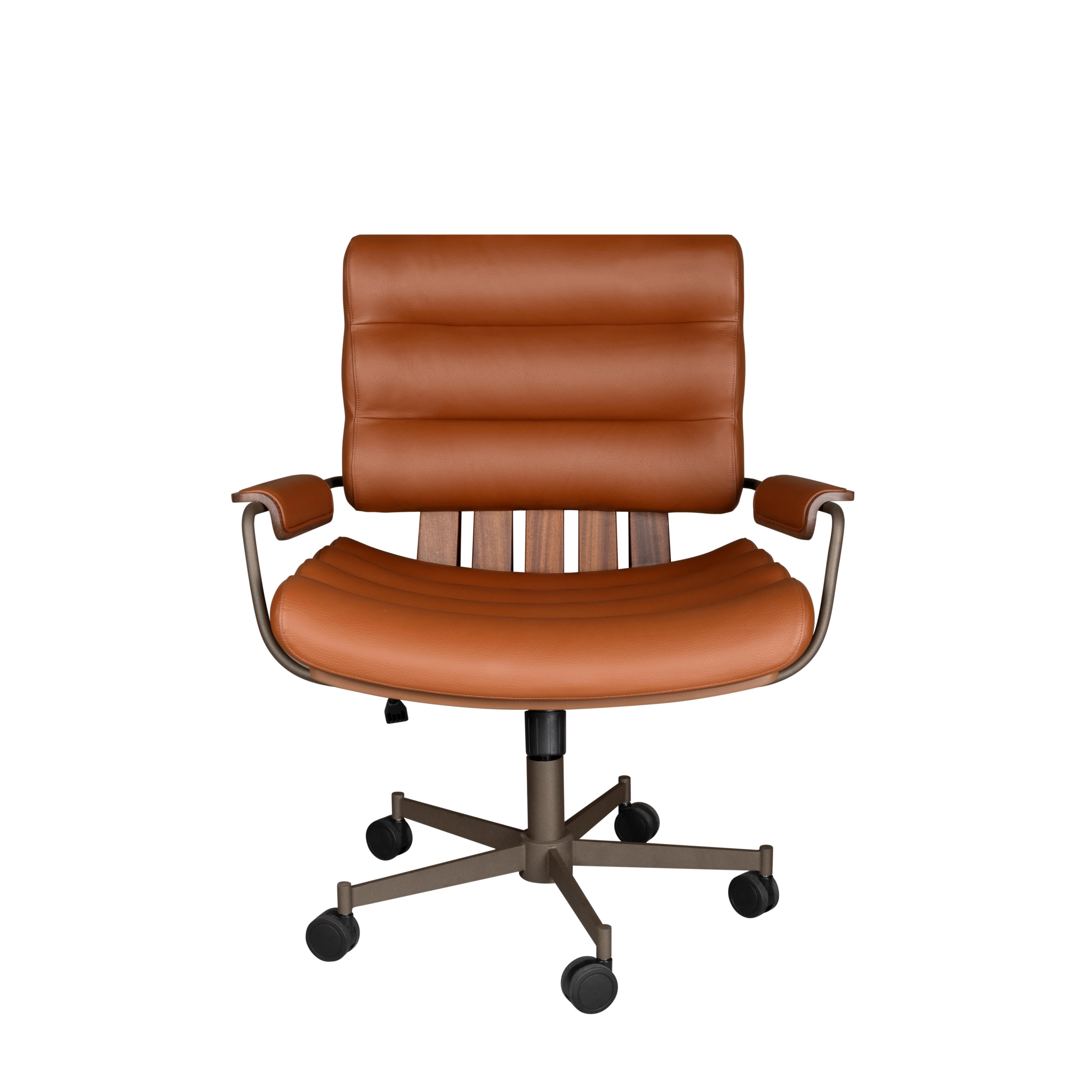 Contemporary 21st Thomas I Office Chair Leather Wood Handmade in Portugal by Wood Tailors For Sale