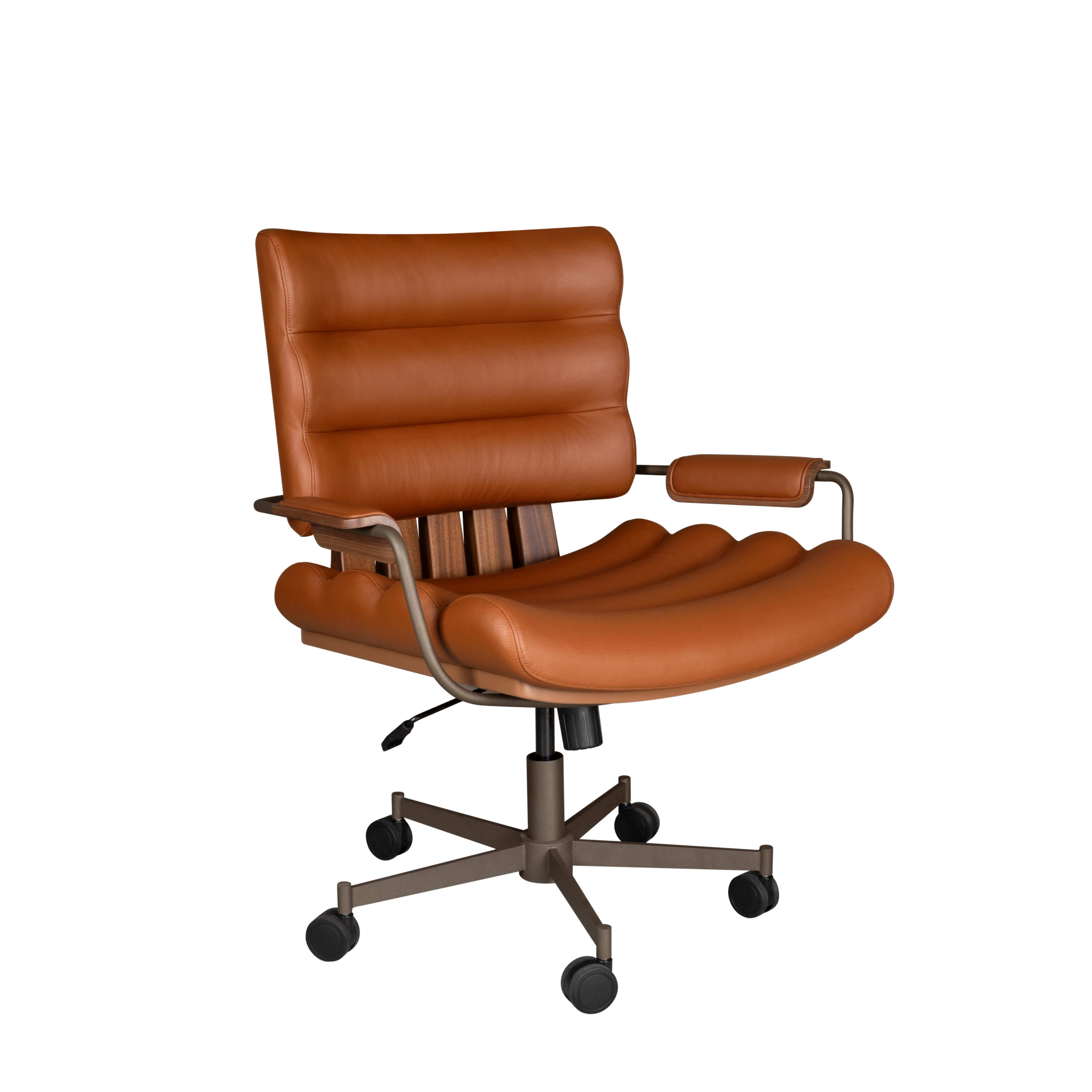 21st Thomas I Office Chair Leather Wood Handmade in Portugal by Wood Tailors For Sale 1