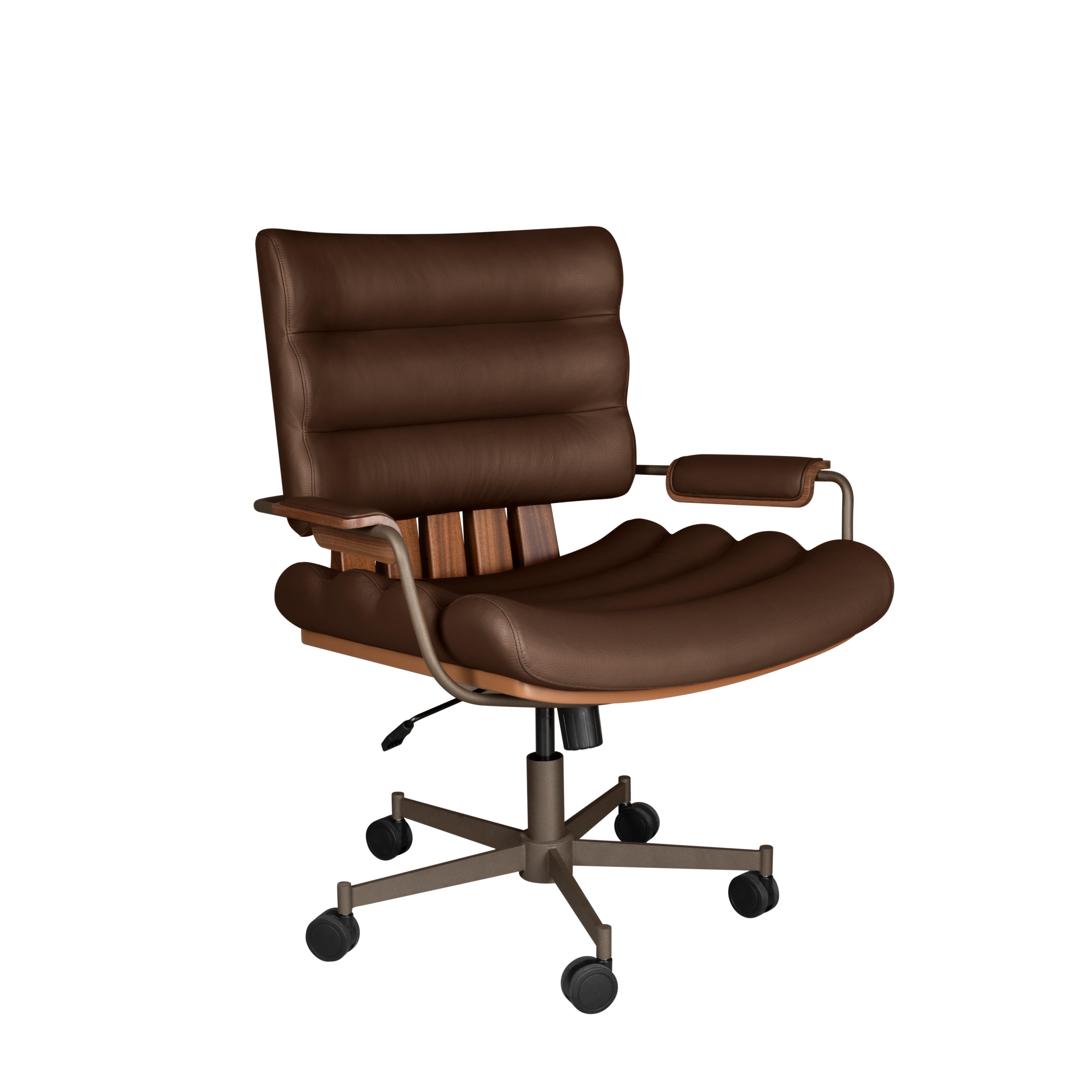 21st Thomas I Office Chair Leather Wood Handmade in Portugal by Wood Tailors For Sale 2