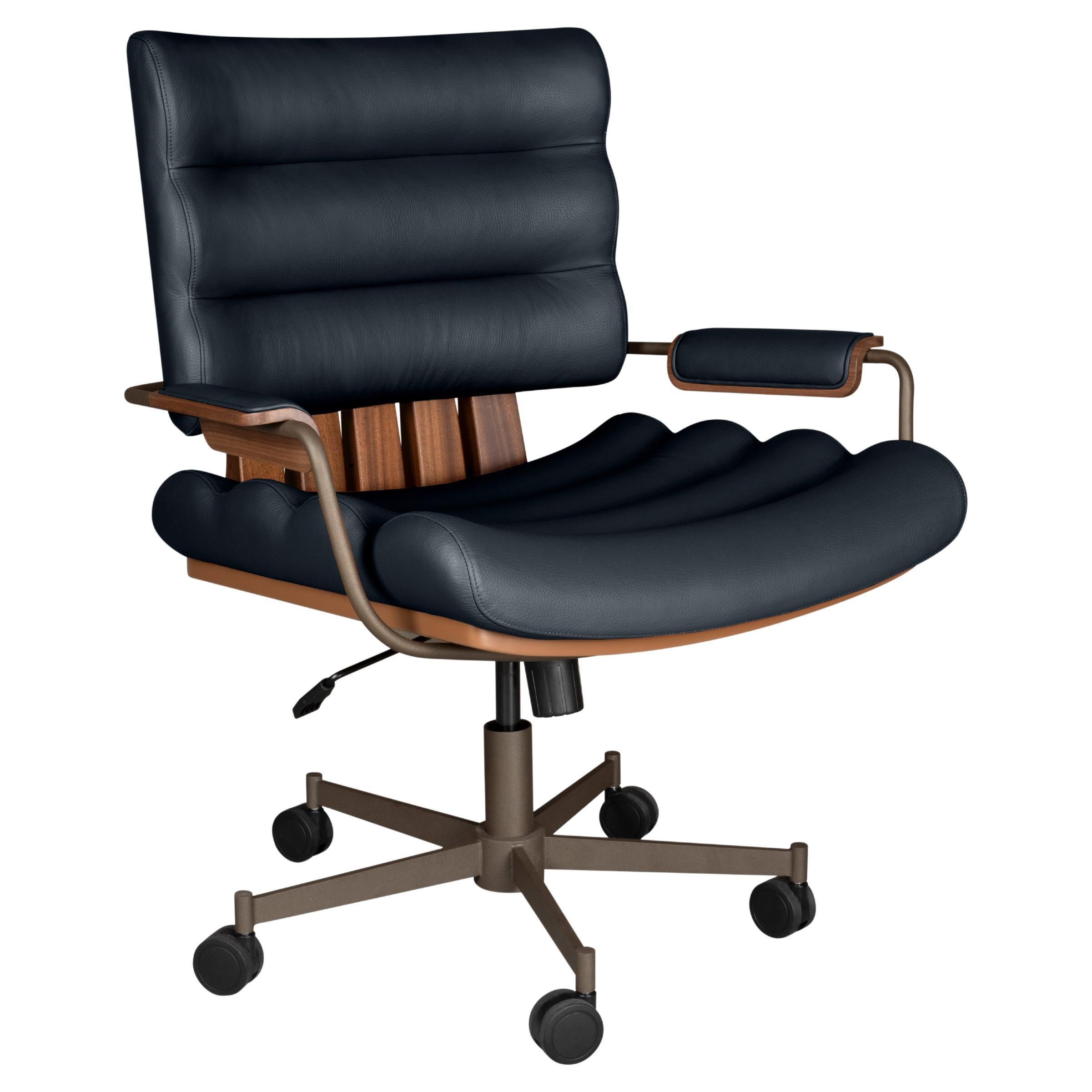 21st Thomas I Office Chair Leather Wood Handmade in Portugal by Wood Tailors For Sale