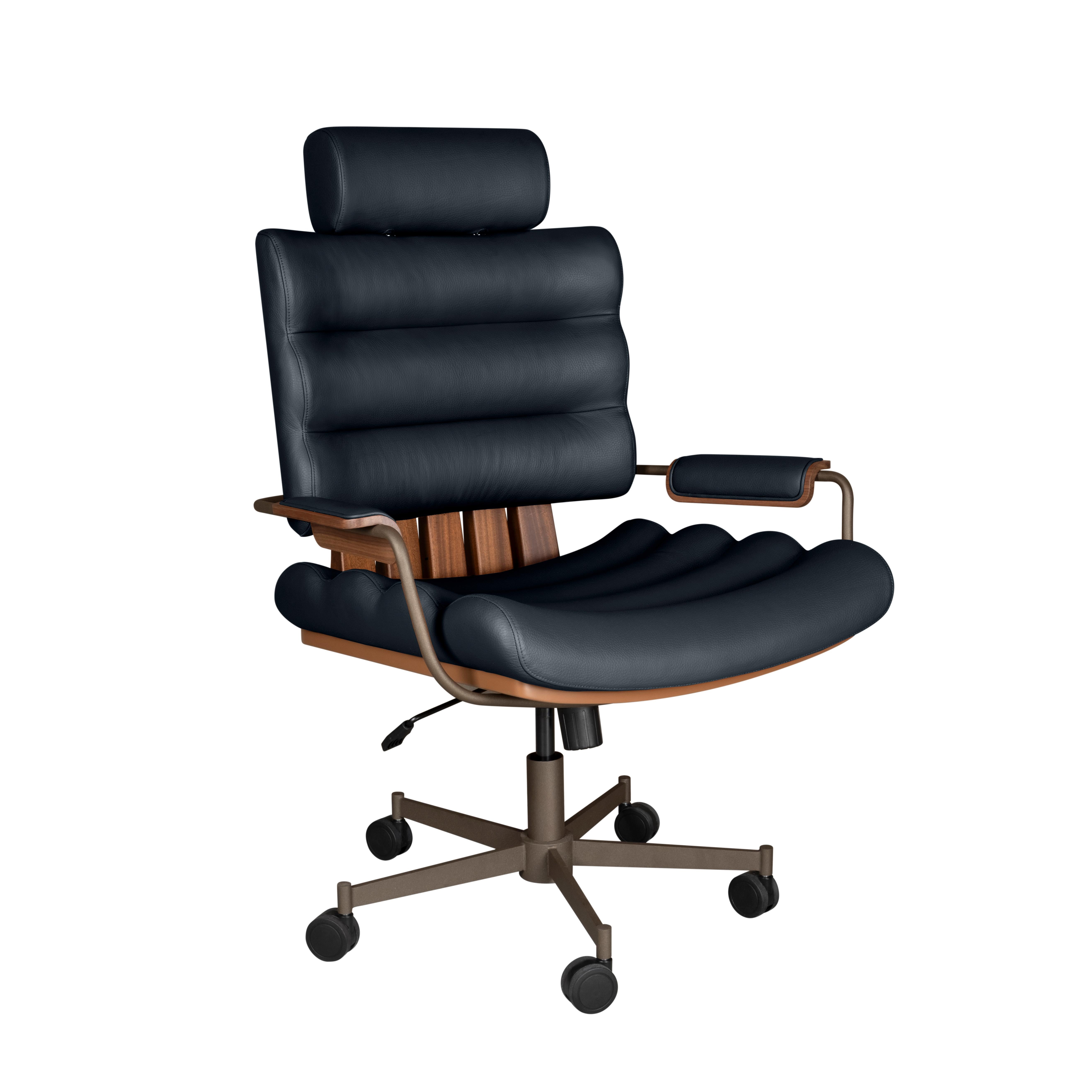 21st Thomas II Office Chair Leather Wood Handmade in Portugal by Wood Tailors For Sale 4