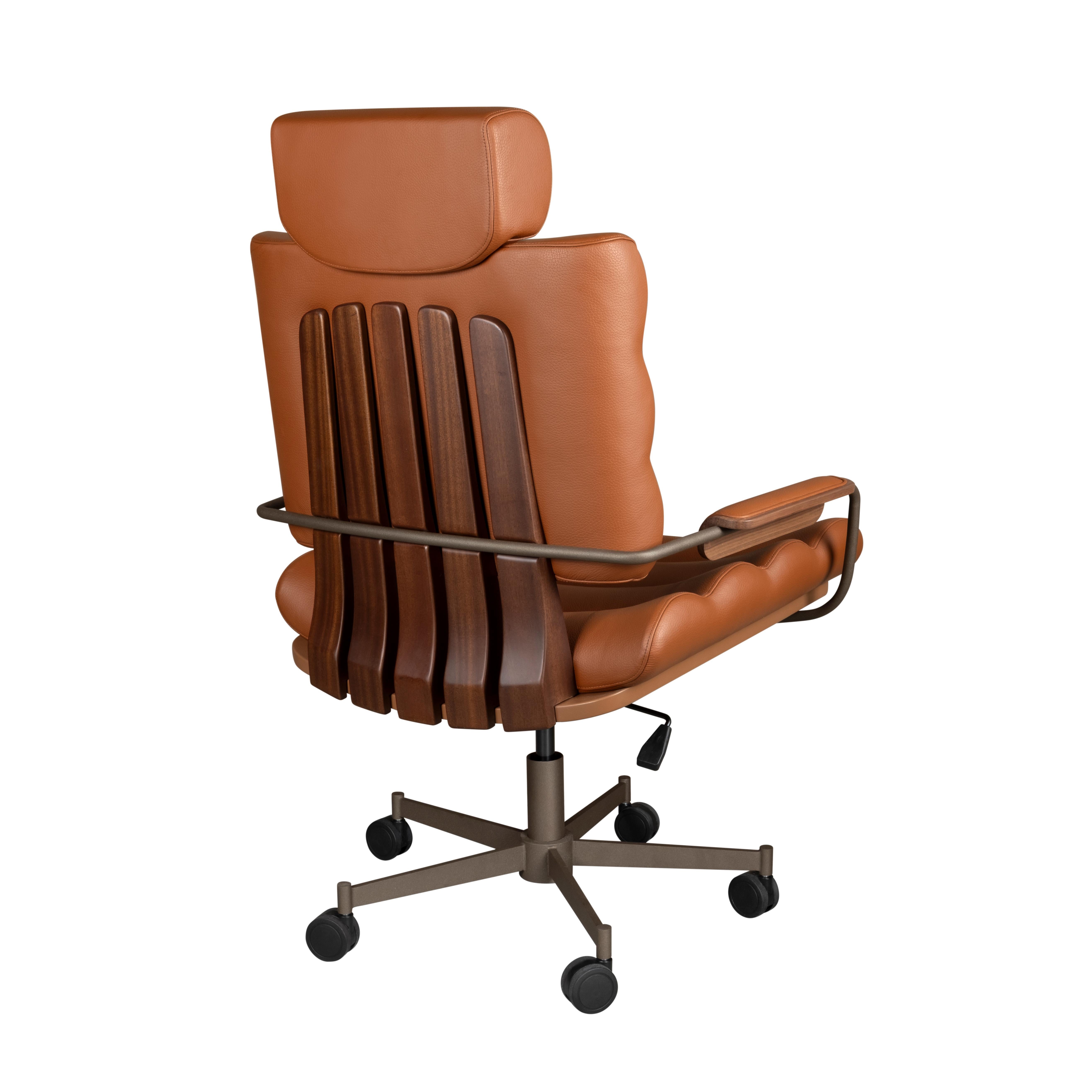21st Thomas II Office Chair Leather Wood Handmade in Portugal by Wood Tailors For Sale 8