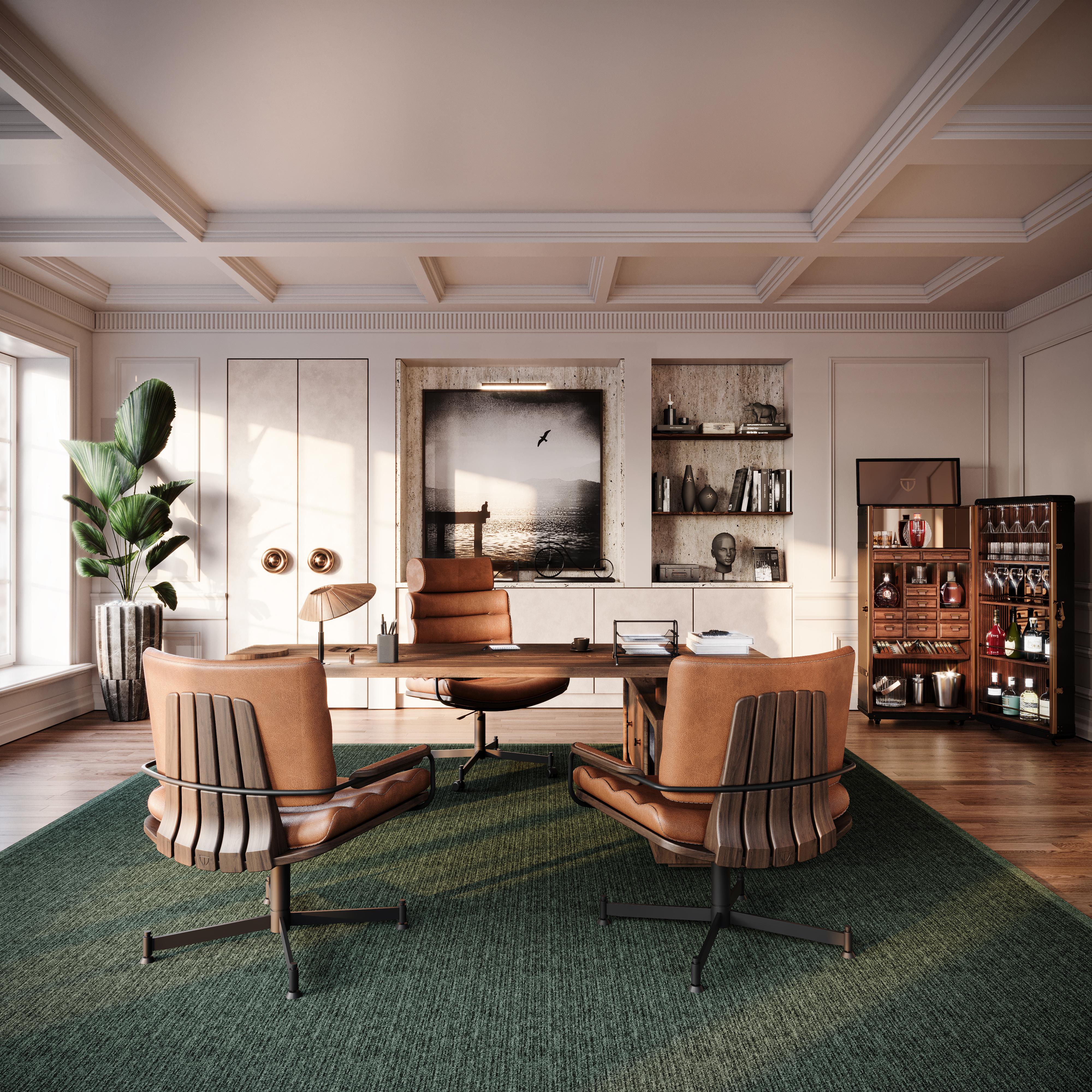 Wood Tailors Club designs Silla de oficina Thomas II. 

Diseñada para reuniones significativas y toma de decisiones cruciales, la Silla de Oficina Thomas rinde homenaje a Thomas Brassey. Brassey era un prestigioso miembro del privilegiado Club de