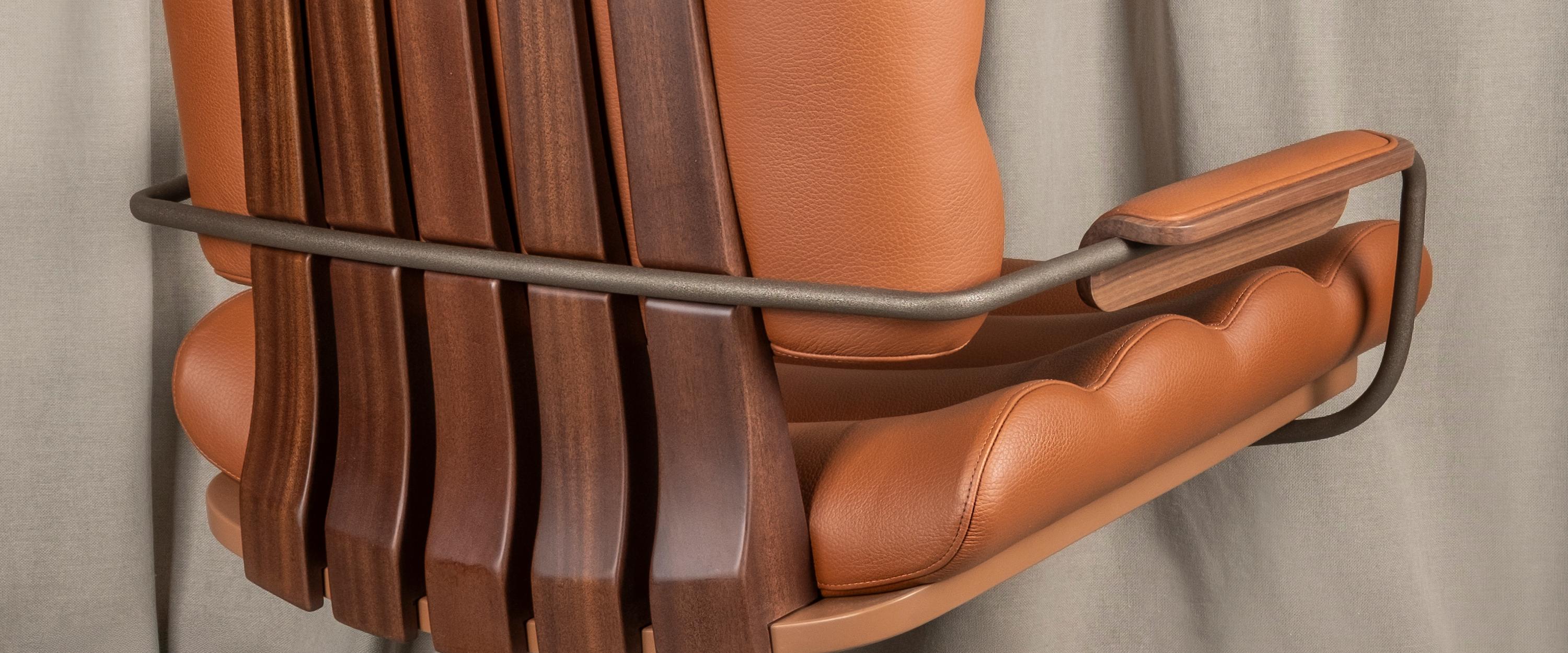 Contemporary 21st Thomas II Office Chair Leather Wood Handmade in Portugal by Wood Tailors For Sale