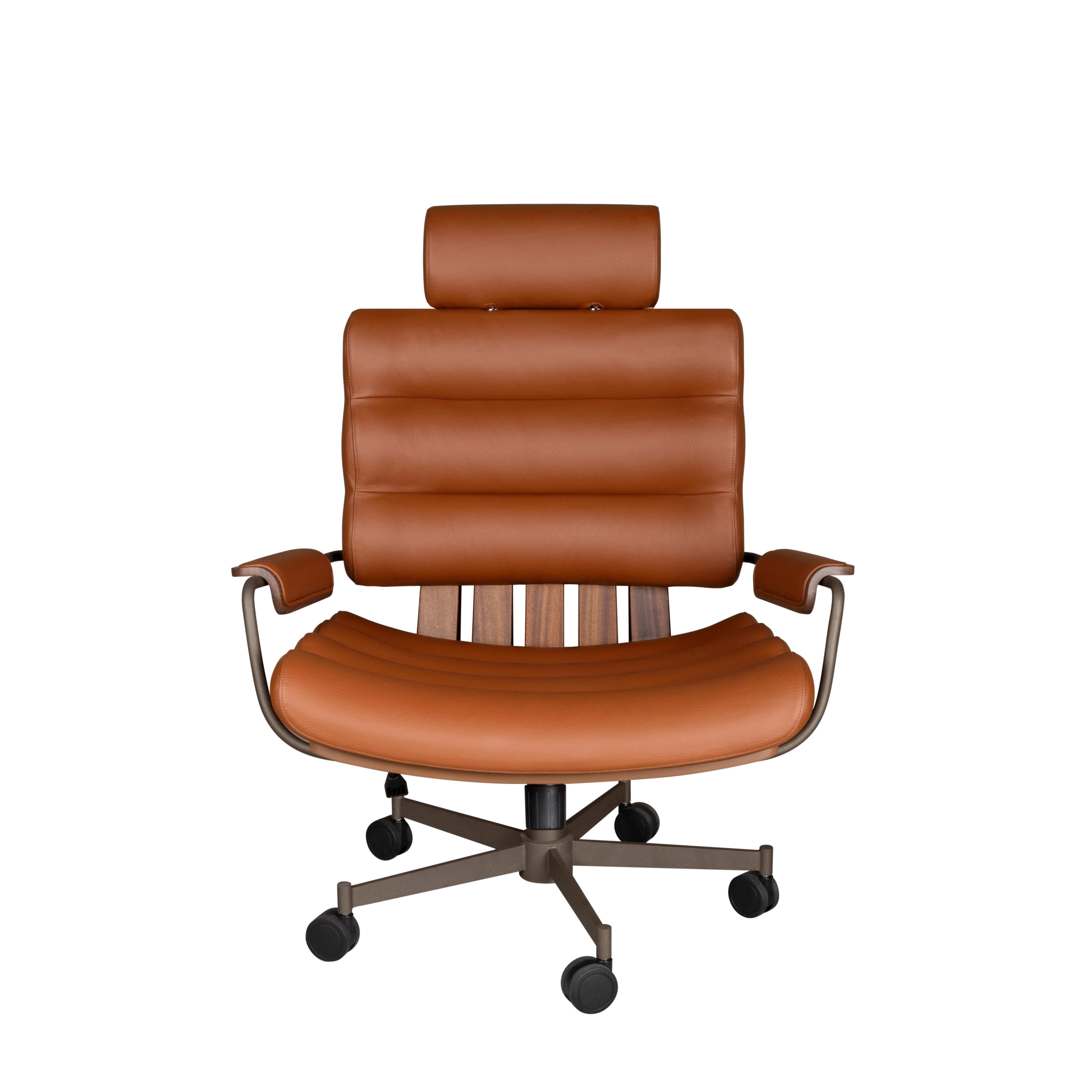 21st Thomas II Office Chair Leather Wood Handmade in Portugal by Wood Tailors For Sale 2