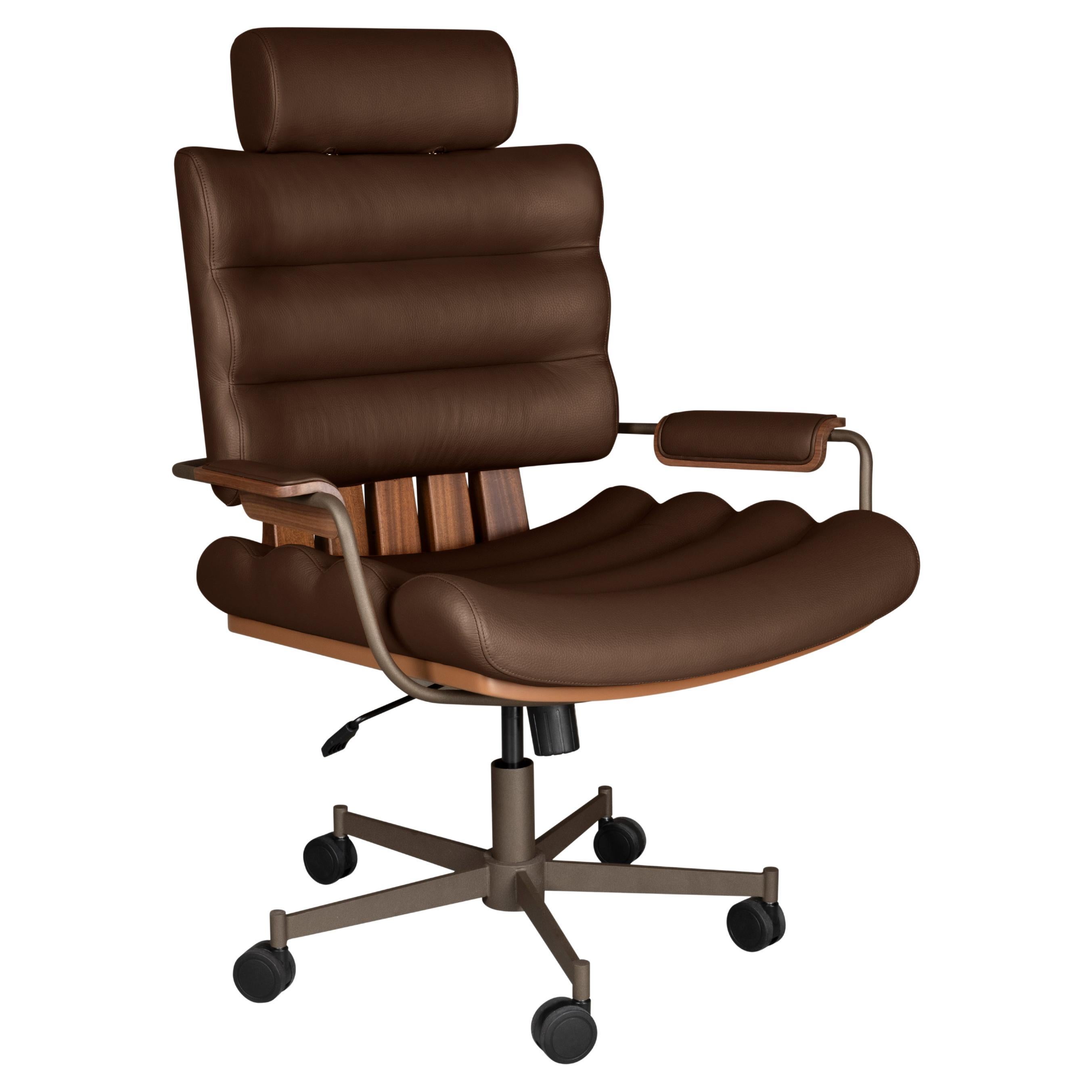 21st Thomas II Office Chair Leather Wood Handmade in Portugal by Wood Tailors