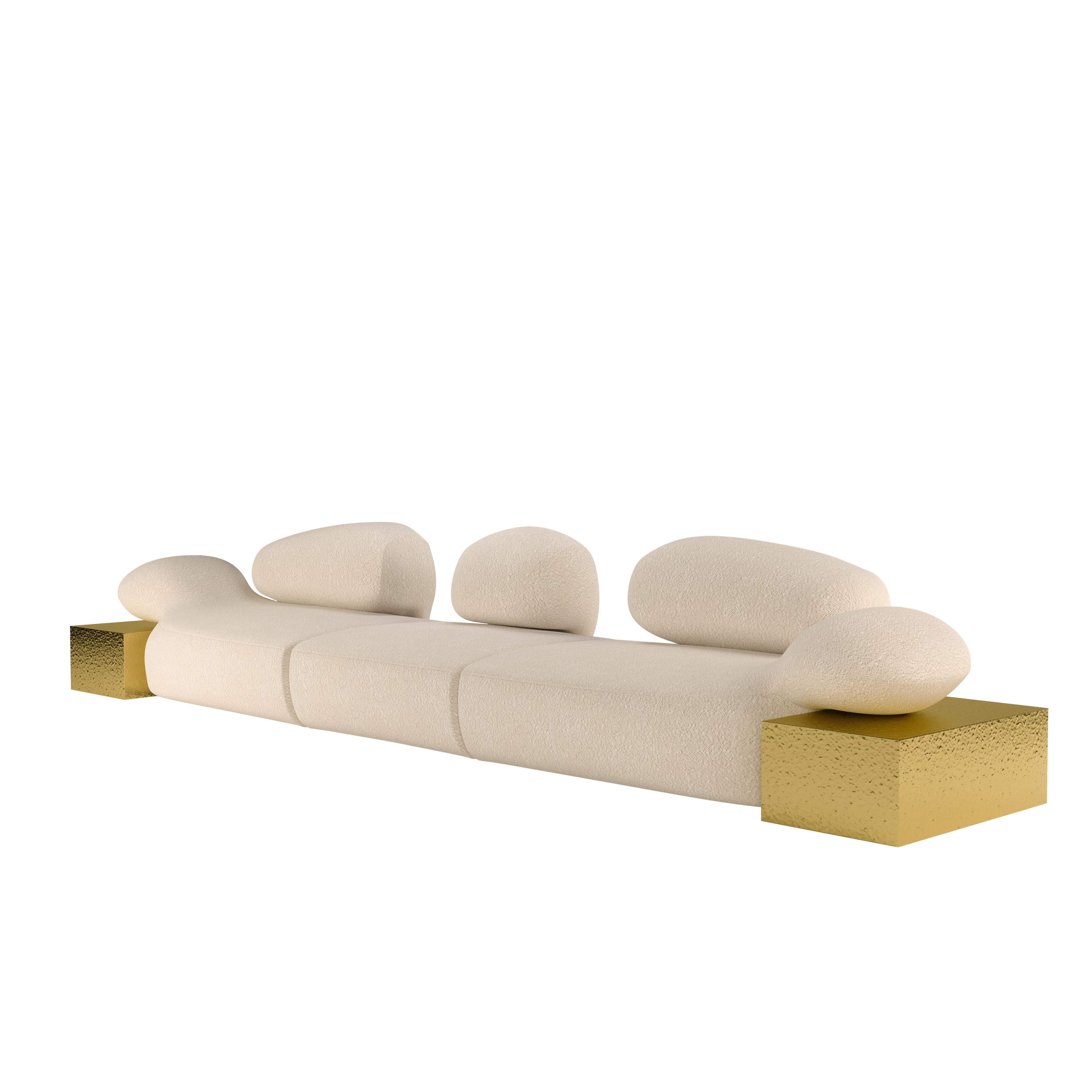 Portuguese 21st Viv Id II Sofa Metlted Hammered Brass and Bouclé For Sale