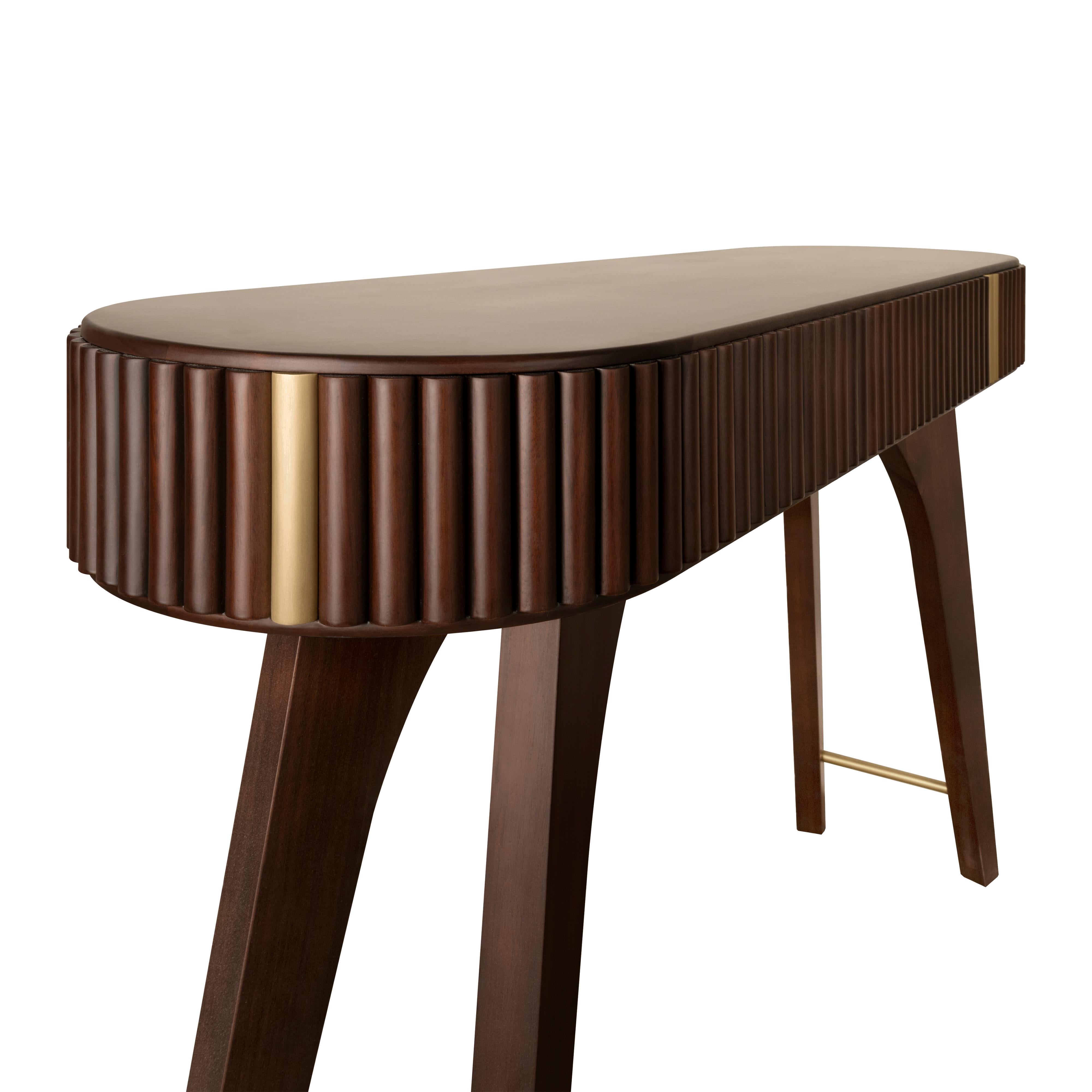 21° Console Robert in legno di noce in ottone realizzata a mano in Portogallo dai sarti del legno in vendita 5