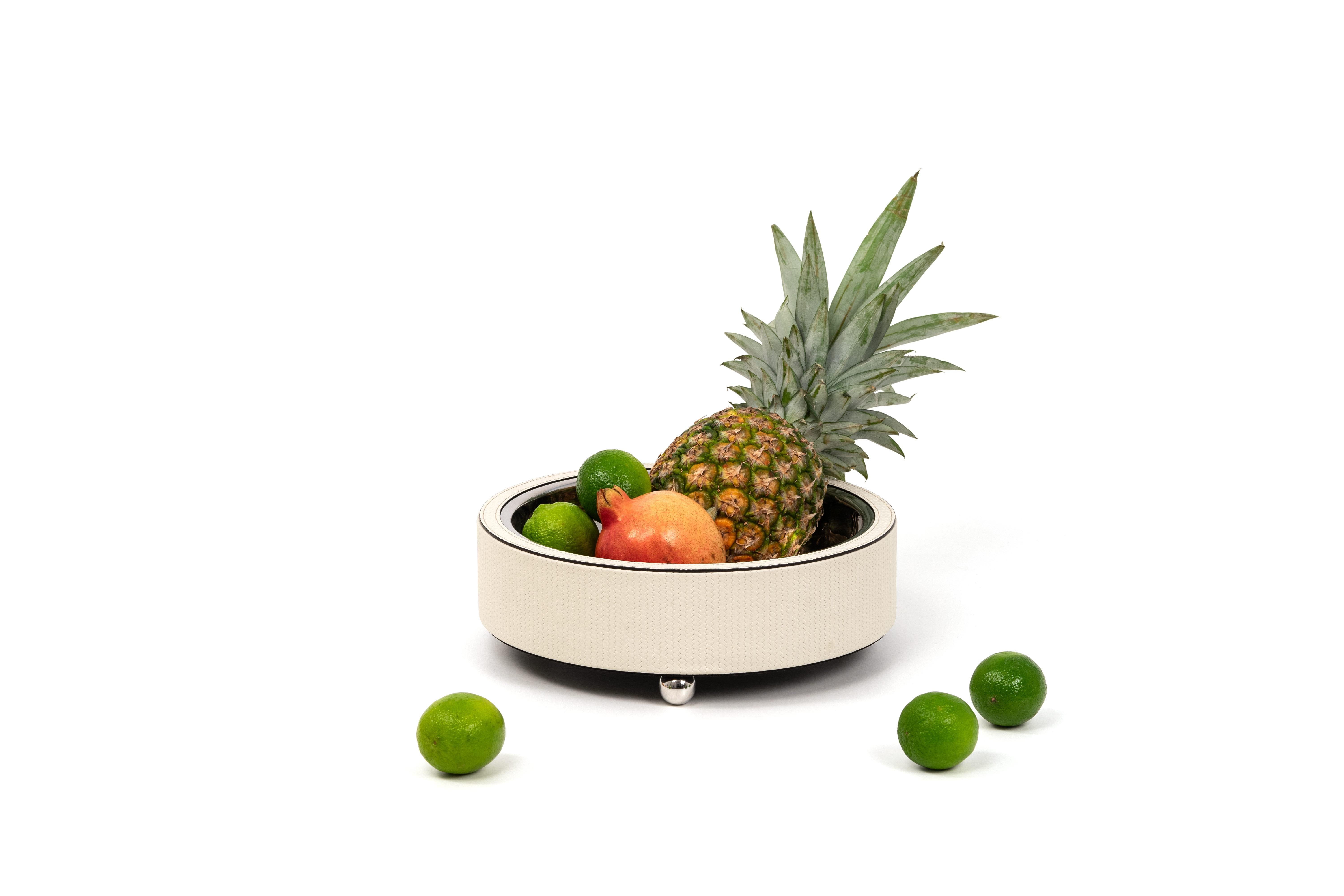 21st Zoe Fruit Holder Leder & Edelstahl Handgefertigt in Italien (Moderne) im Angebot