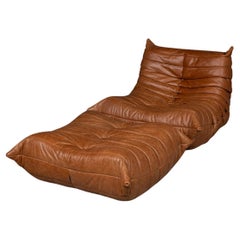 21stC Brown Leather "Togo" Seat & Footstool By Michel Ducaroy For Ligne Roset