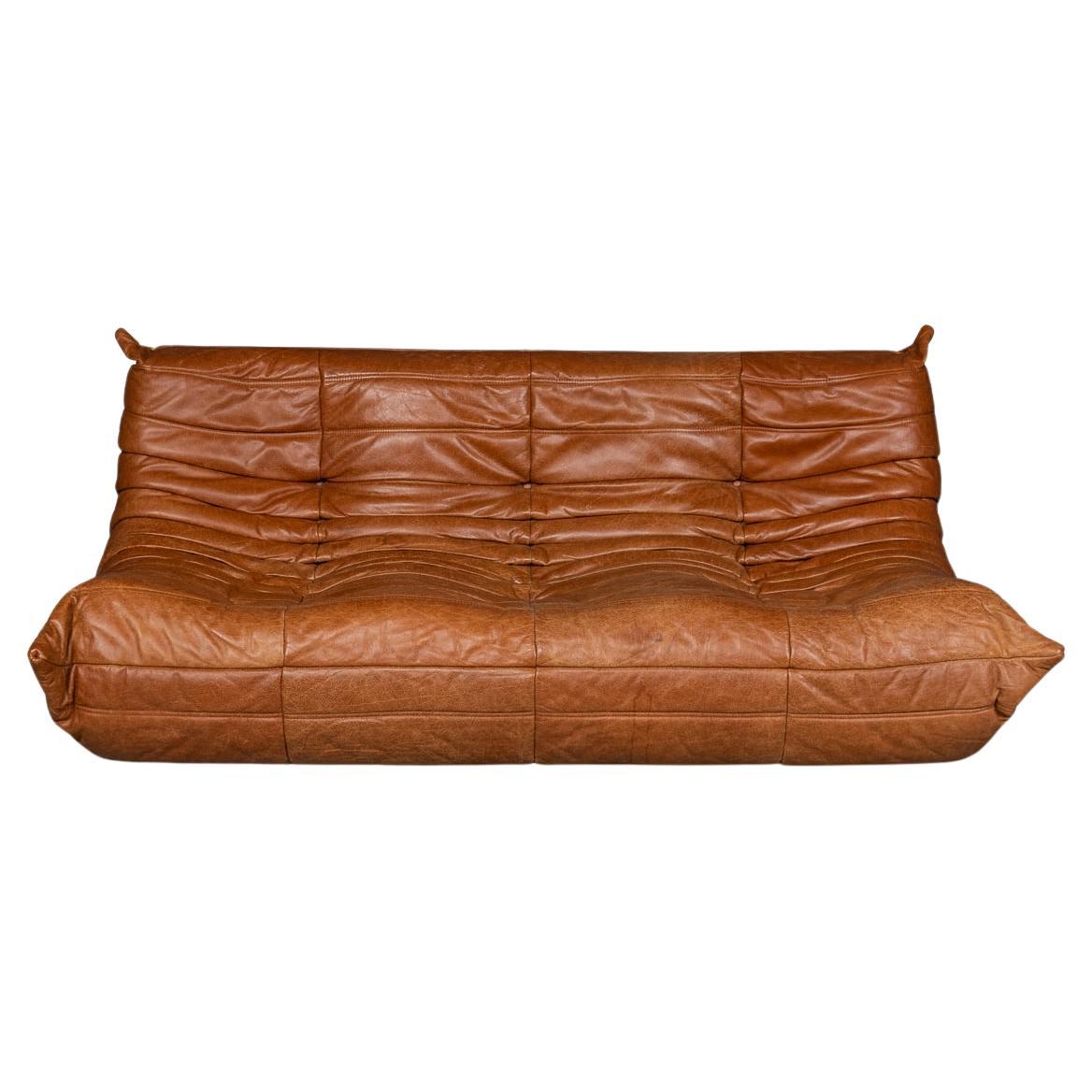 21stC Brown Leather "Togo" Three Seater Sofa By Michel Ducaroy For Ligne Roset