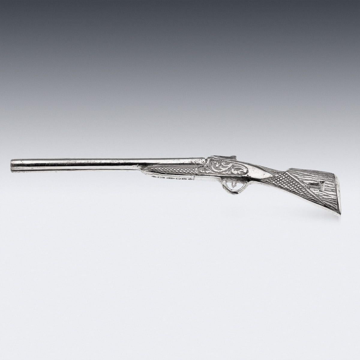 21stC English Novelty Set Of 10 Shotgun Shaped Solid Silver Butt Markers In Case In Good Condition For Sale In Royal Tunbridge Wells, Kent