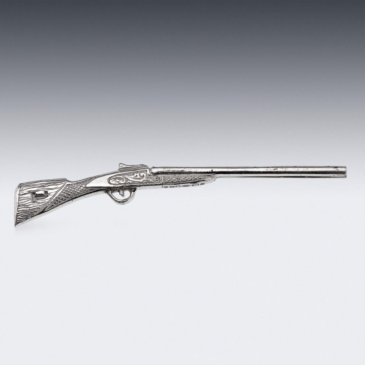 Contemporary 21stC English Novelty Set Of 10 Shotgun Shaped Solid Silver Butt Markers In Case For Sale