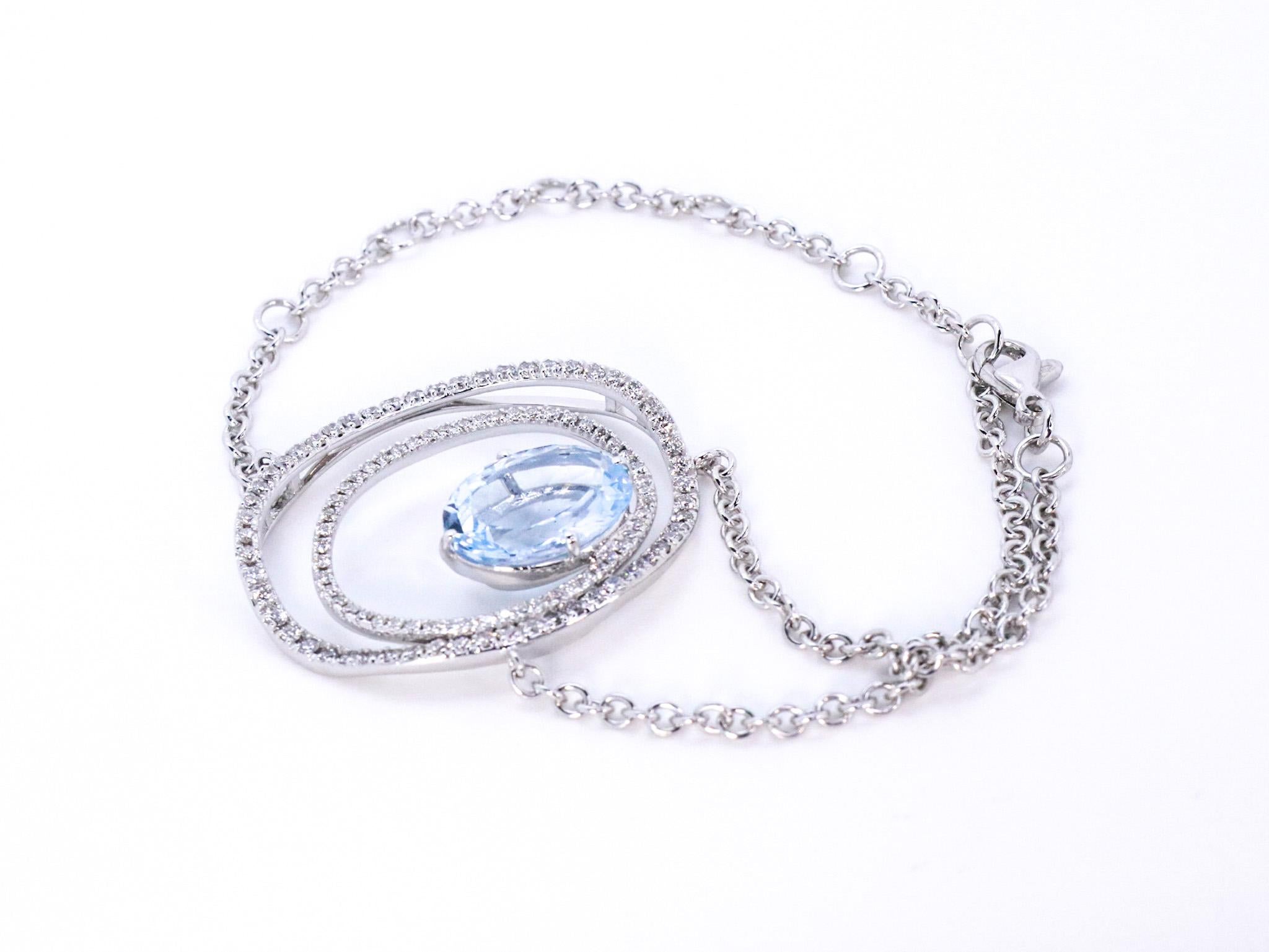 Women's or Men's Beatrice Barzaghi 5 carat Aquamarine Diamond  Gold Unique Clasp Cosmic Bracelet  For Sale