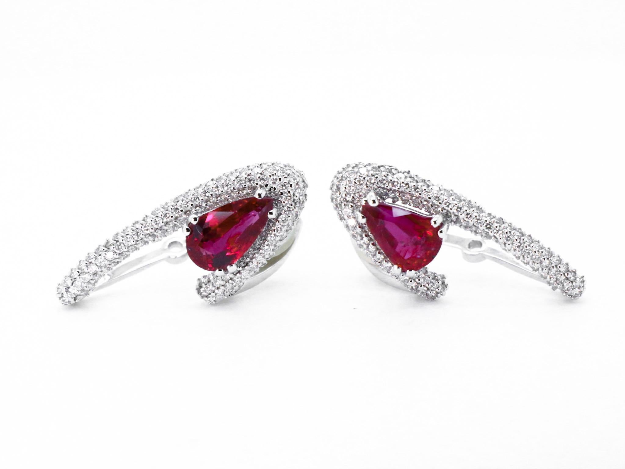 4 cts No Heat Ruby Diamond 18Kt Gold Innovative Clasp Empowering Bold Earrings For Sale 1