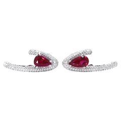 4 cts No Heat Ruby Diamond 18Kt Gold Innovative Clasp Empowering Bold Earrings