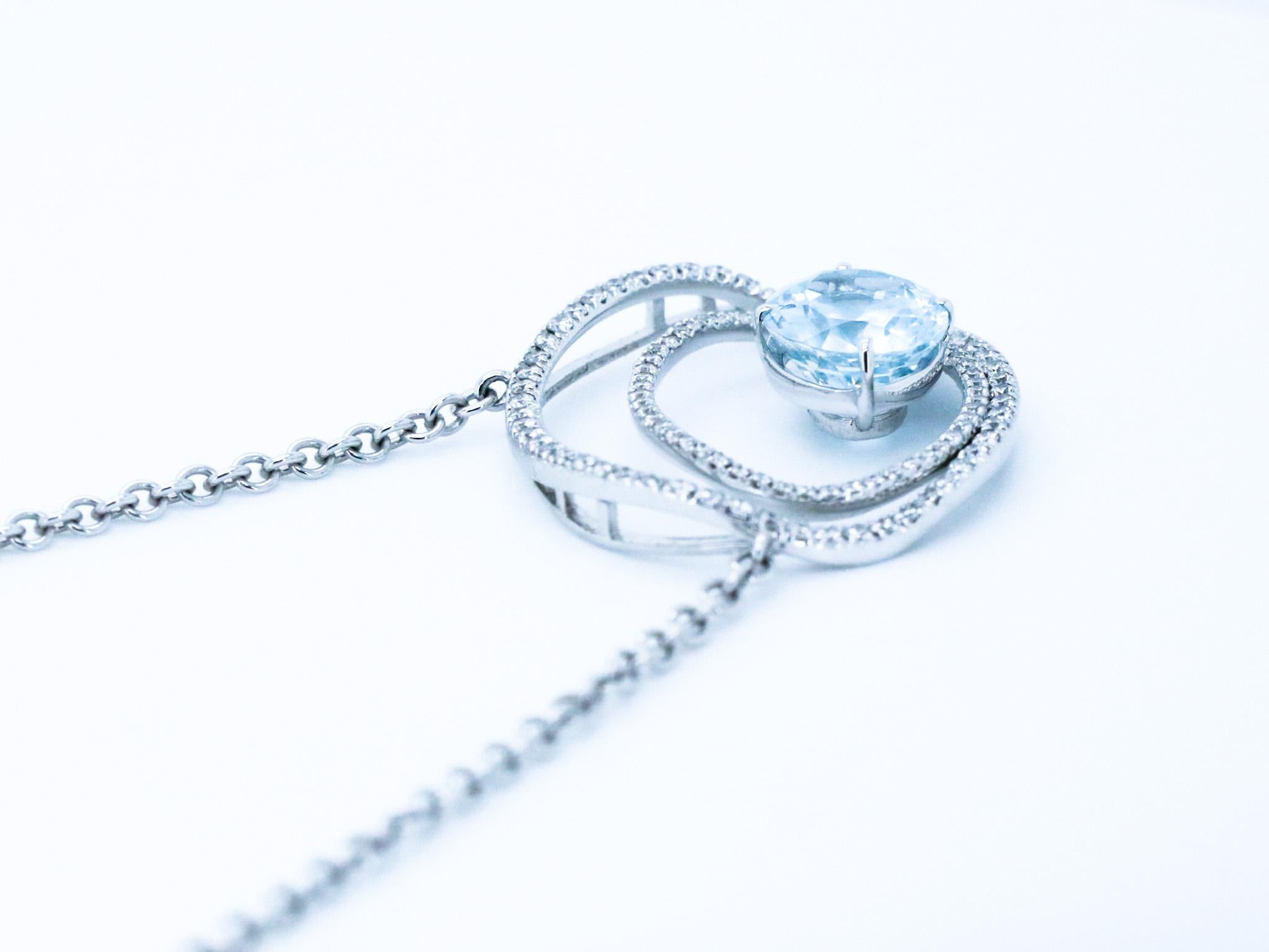 Women's or Men's 18K Gold Made in Italy Aquamarine Diamond Asymmetrical Cosmic Empowering Pendant For Sale