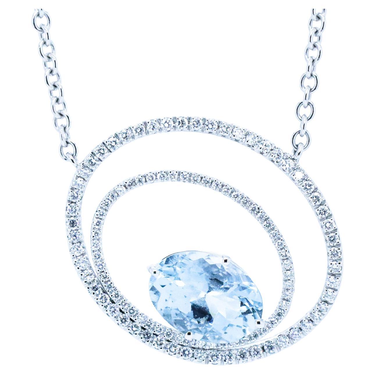 18K Gold Made in Italy Aquamarine Diamond Asymmetrical Cosmic Empowering Pendant