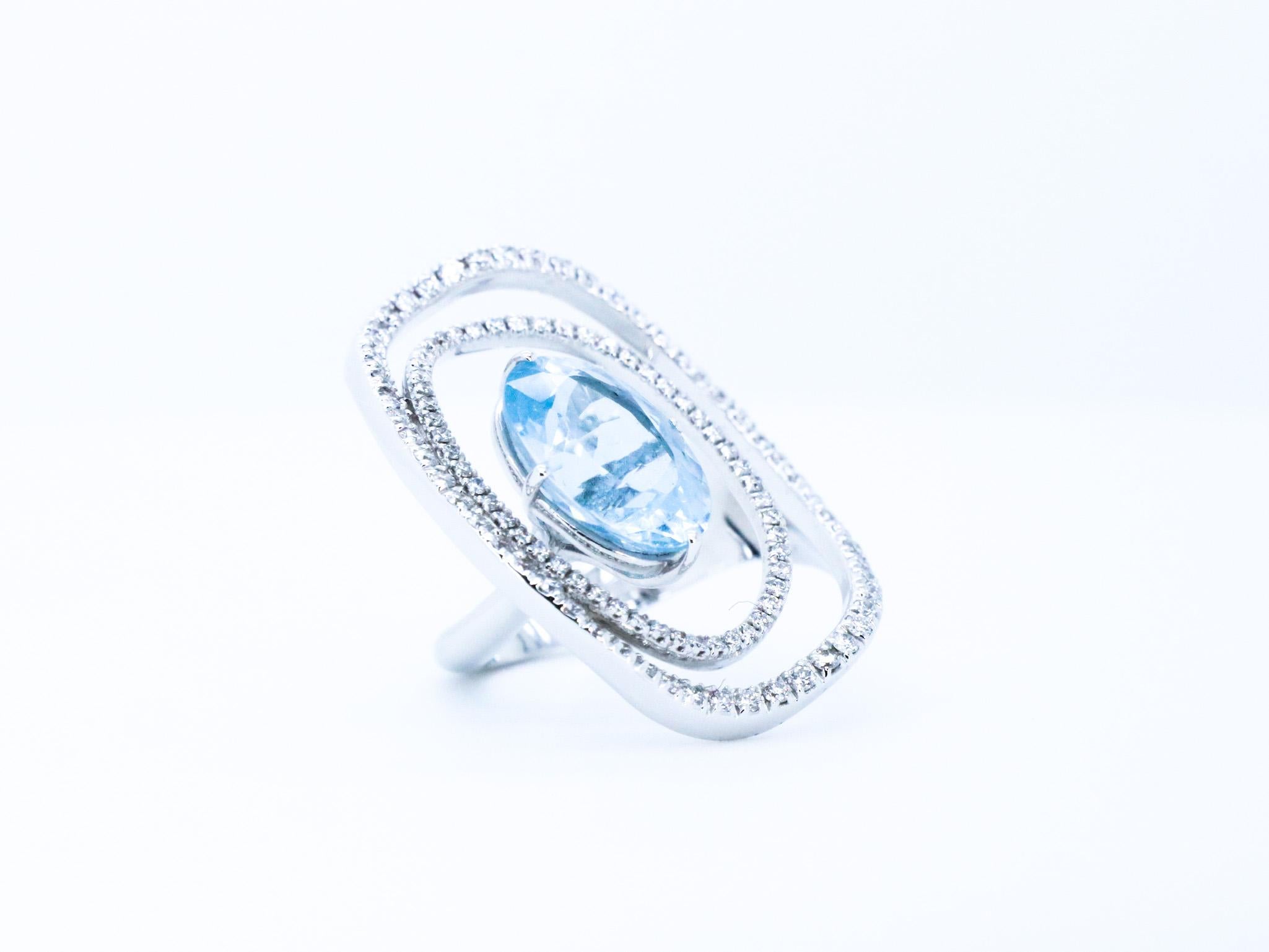 En venta: Anillo de Cóctel Cósmico de Oro de 18 K Fabricado en Italia Diamante Aguamarina de Uso Innovador  10