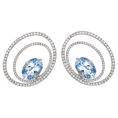 18K White Gold 10ct Aquamarine 2ct Diamond Climber Statement Empowering Earrings