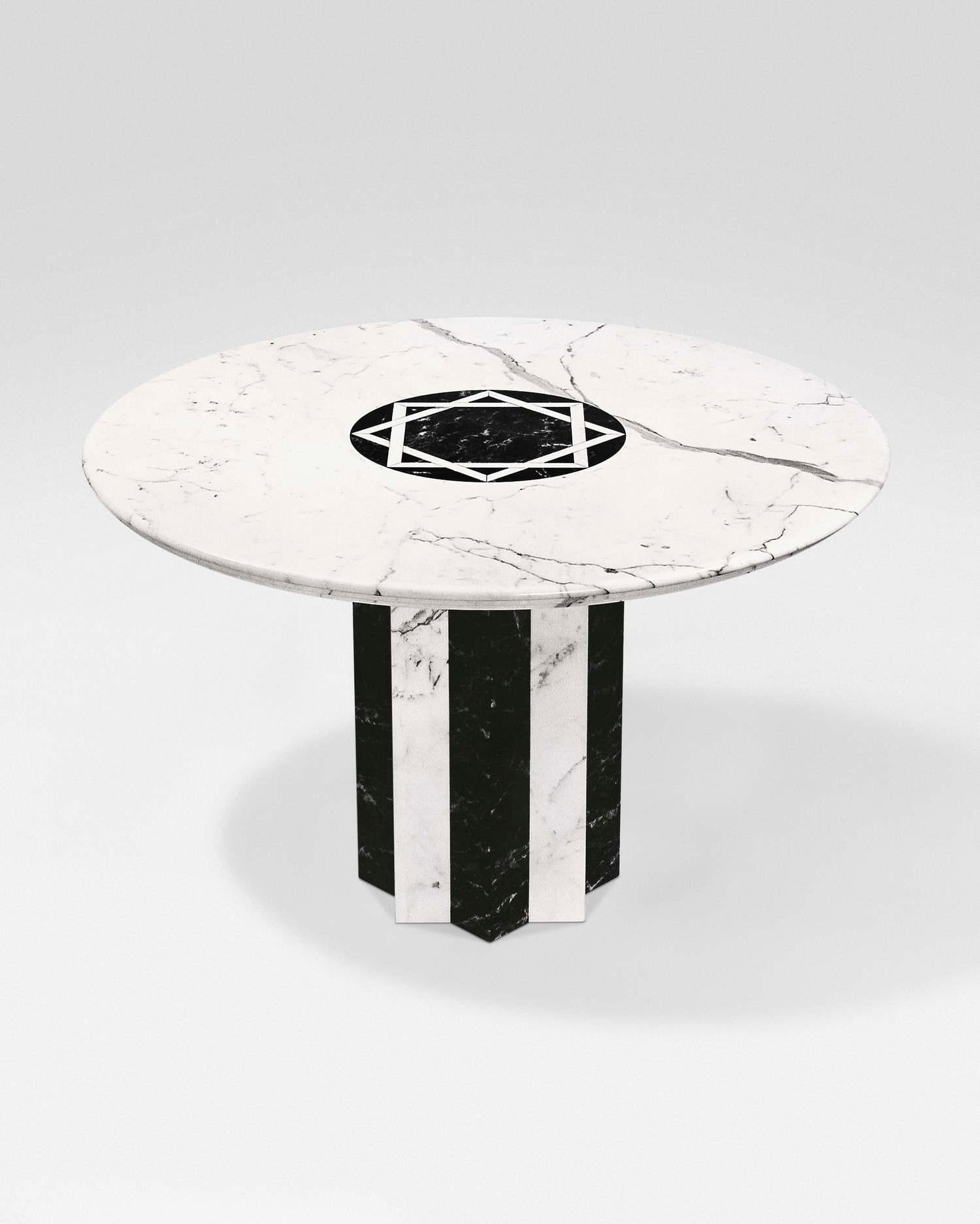 Hand-Crafted 21stCentury by Arch. A.Natalini ASTRA Marble Table with Central Polychrome Inlay For Sale