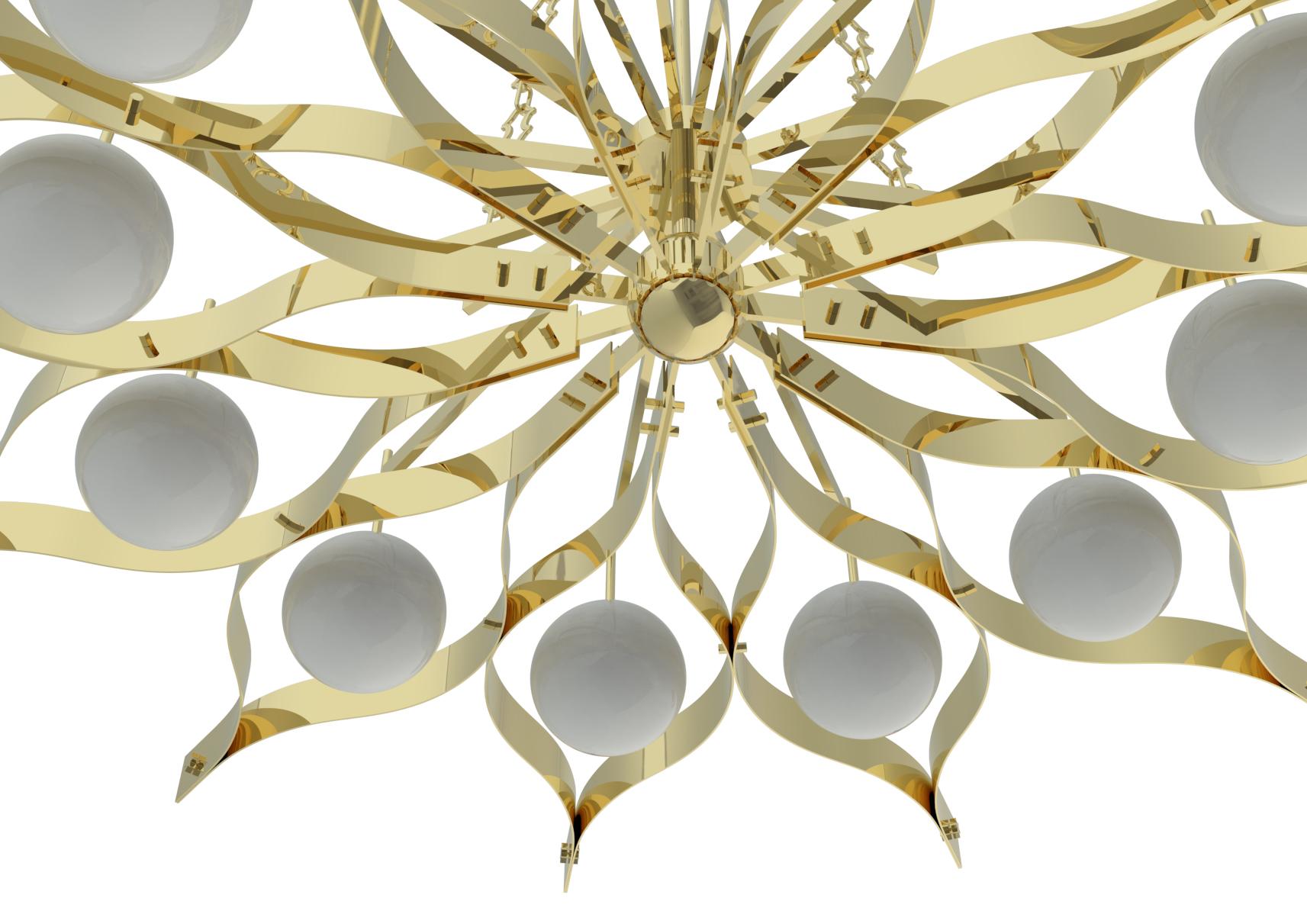 Italian 21st Century Pavone Medium Pendant Lamp, chains, UL, phase cut, Gio Ponti, Italy For Sale