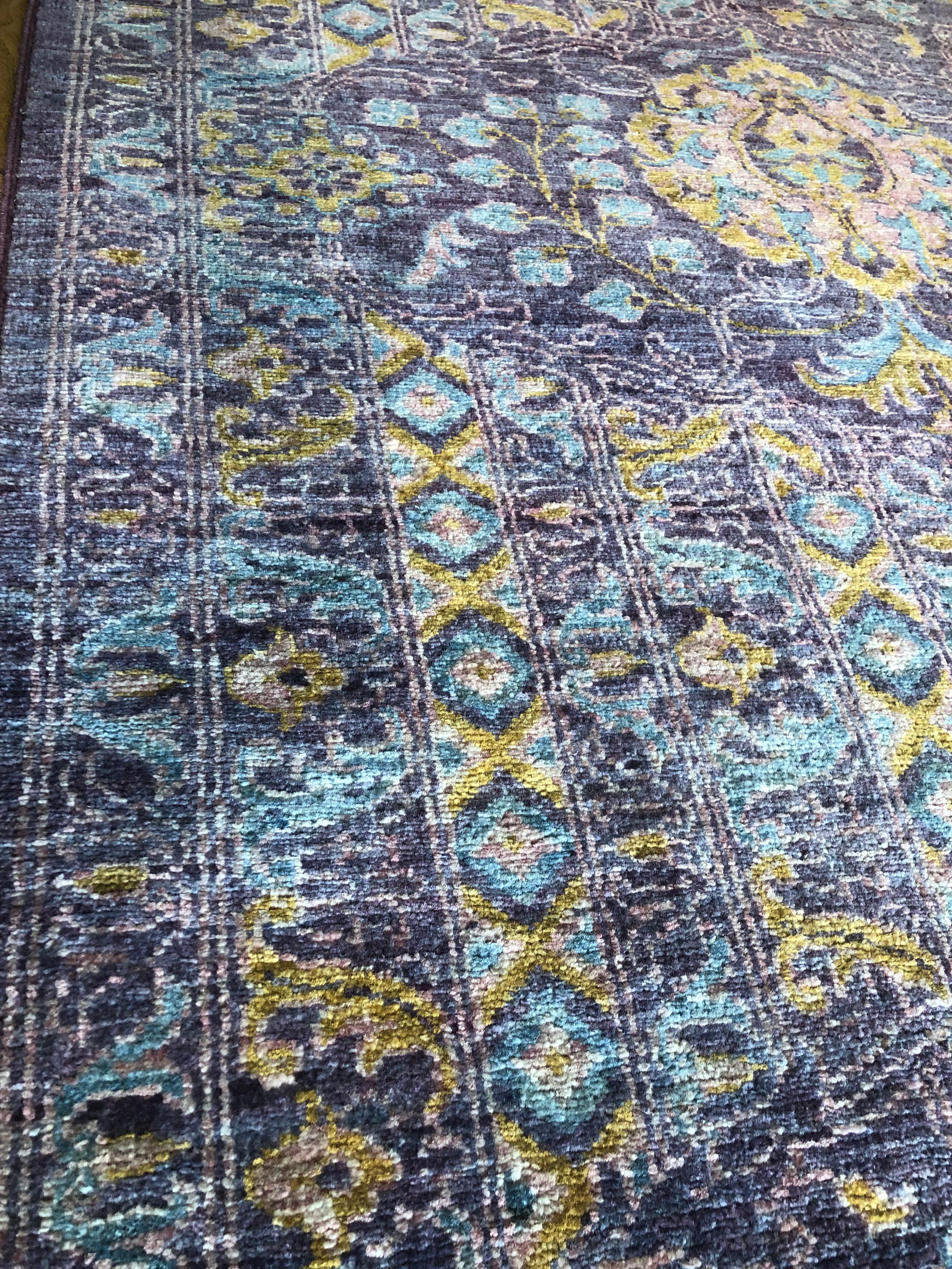 21stCentury Rare Pourple with Azul and Yellow Details Made by Afghan Women, 2020 For Sale 5