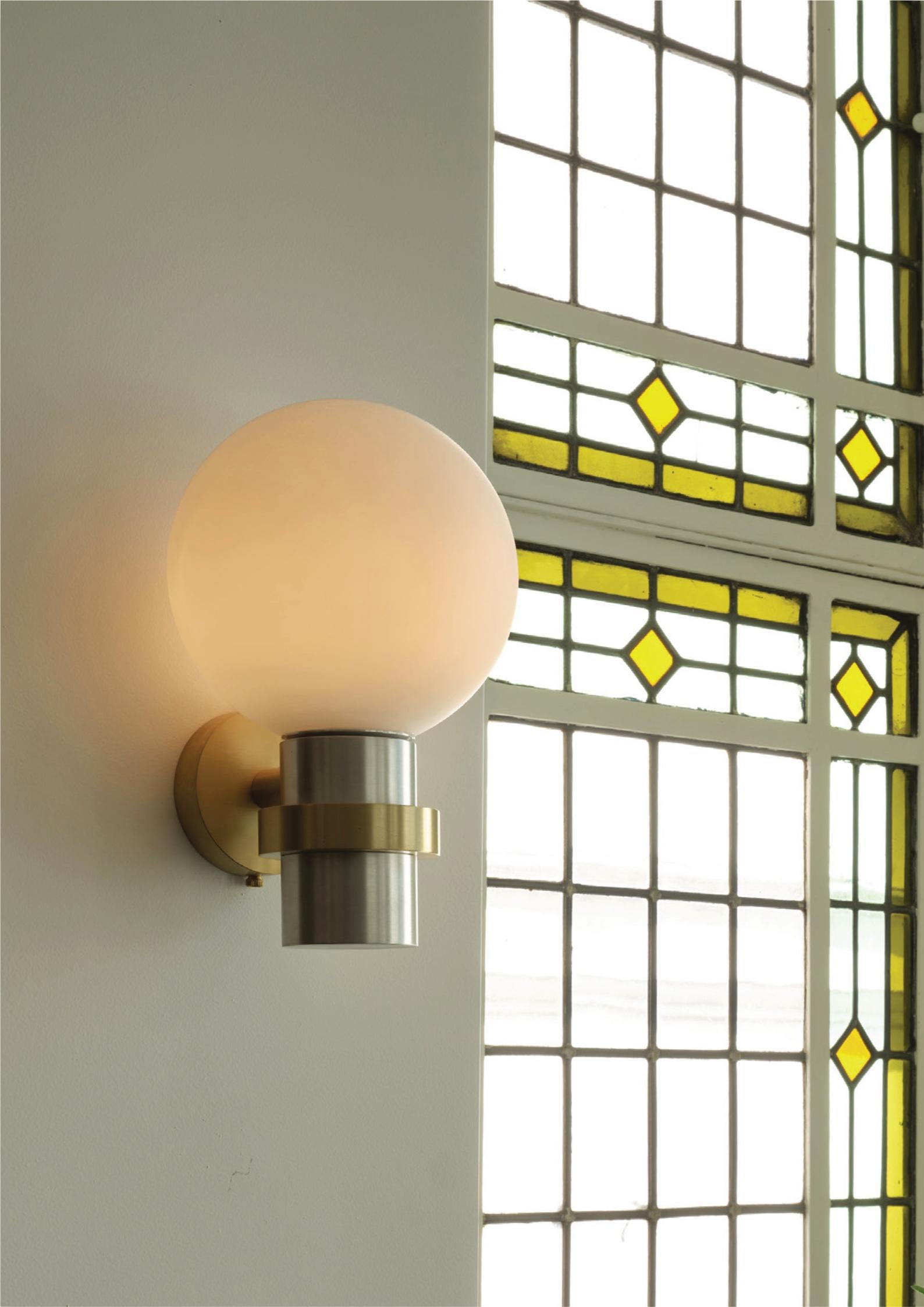 French 21th C Contemporary Marine Breynaert Wall Sconce Lamp Brushed Brass Glass Black For Sale